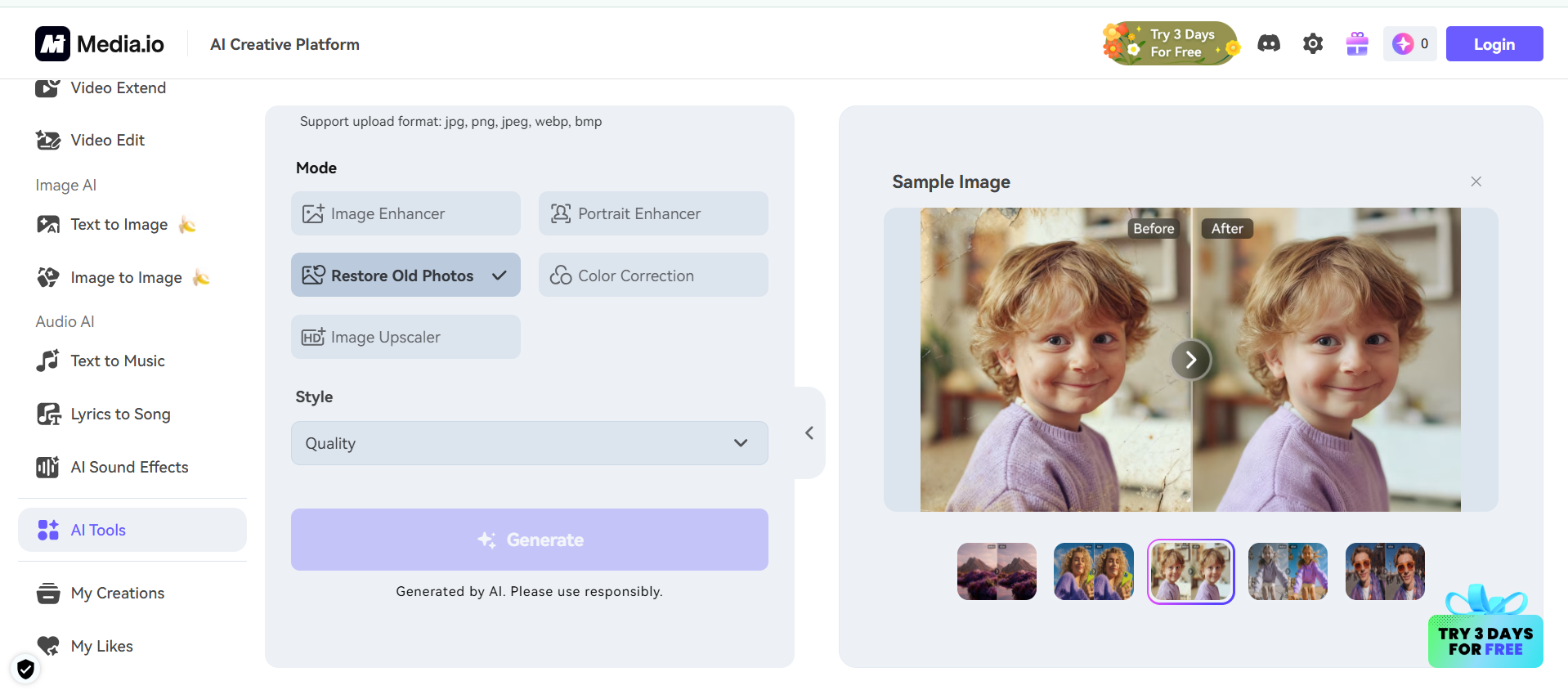 Media.io -  AIface age generator