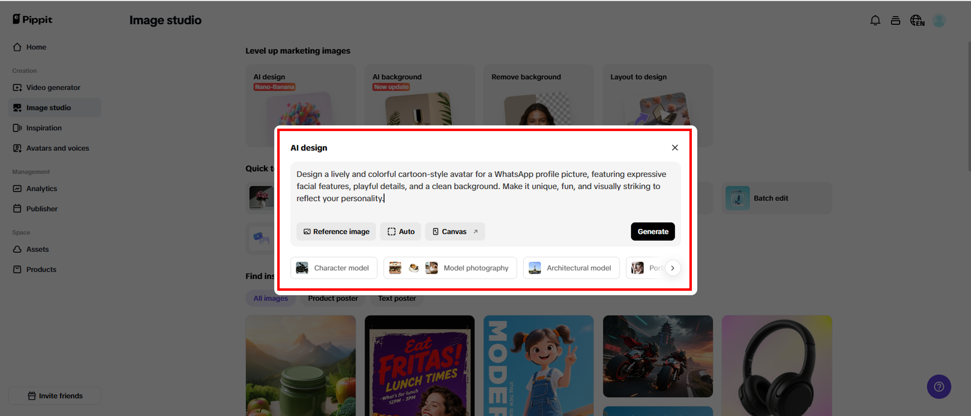 Enter prompts and generate