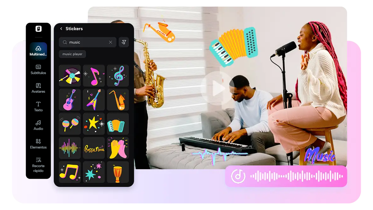 Pippit ofrece stickers musicales para crear imágenes únicas y mejorar videos.