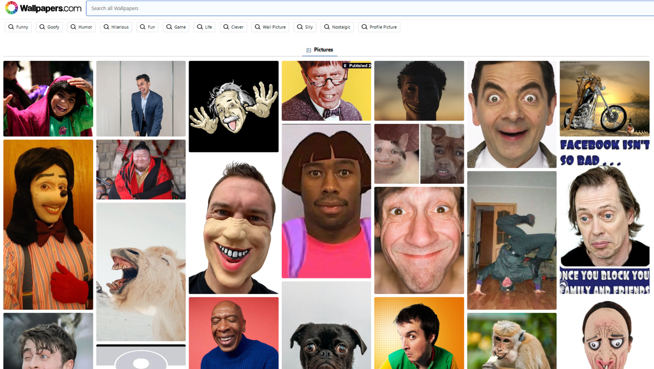 Interface of Wallpapers - a resource for funny Facebook profile images 