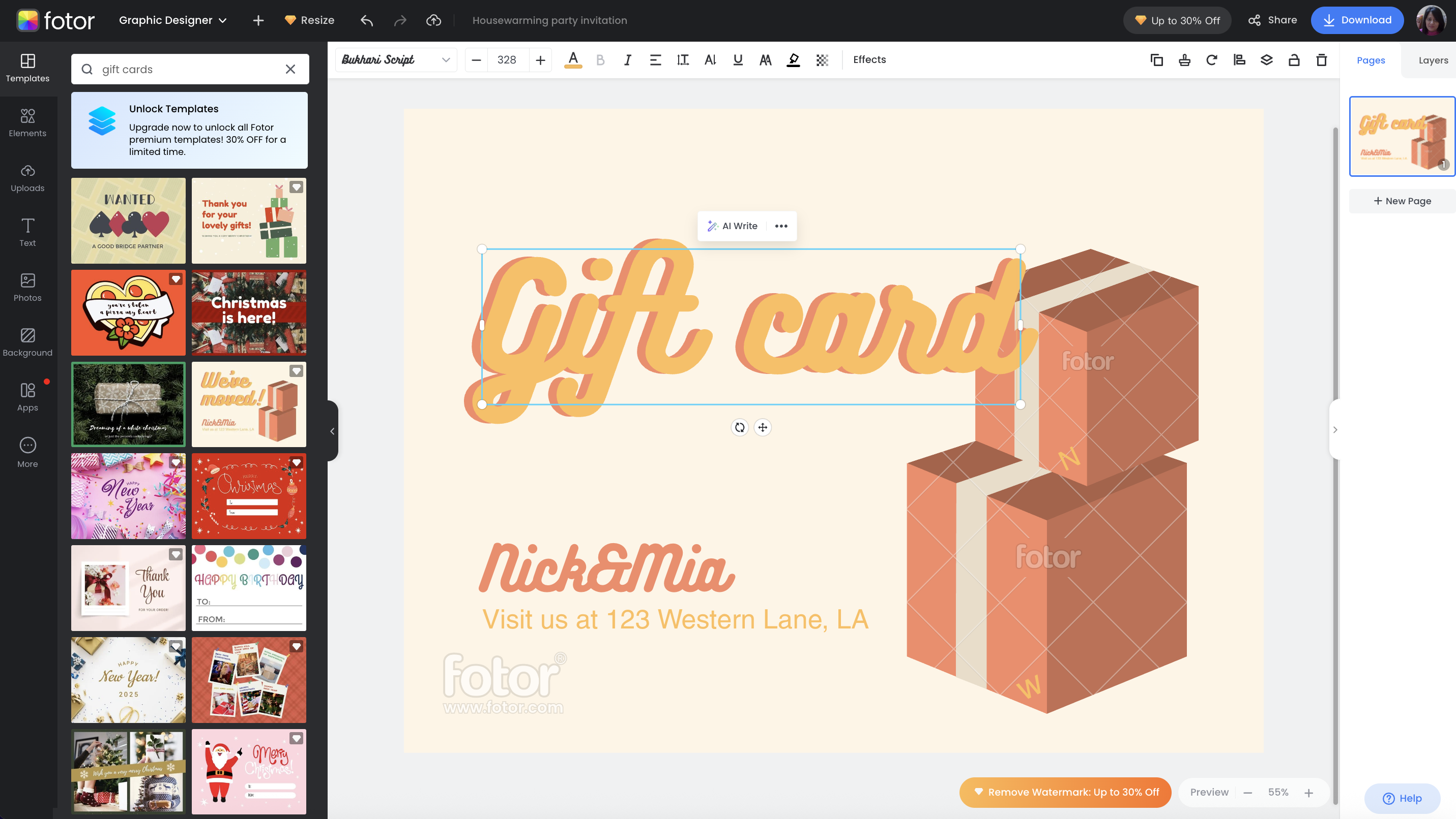 Fotor online gift card creator