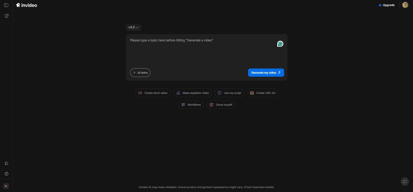 Trình tạo đoạn video AI của Invideo