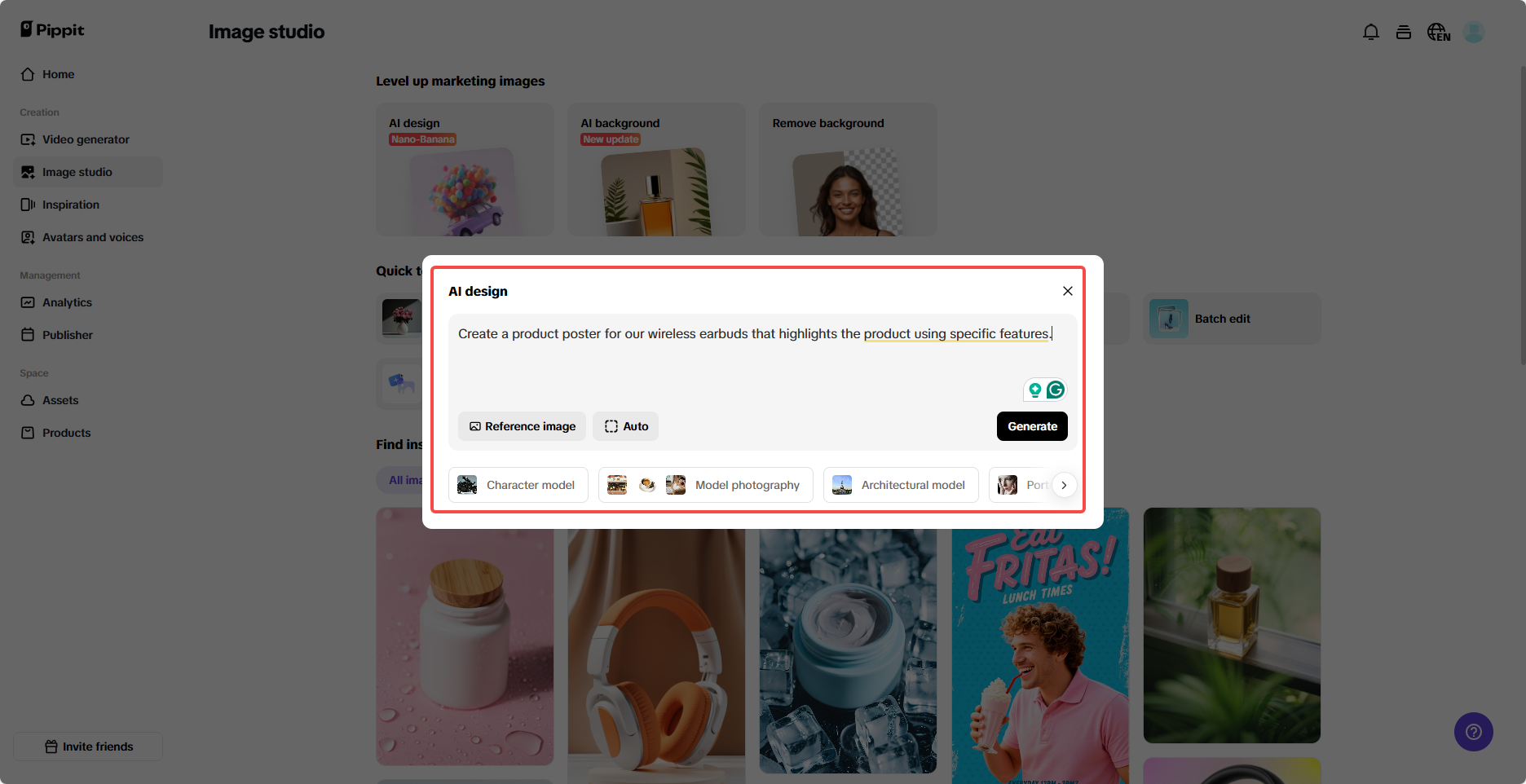 Enter the prompt and hit generate