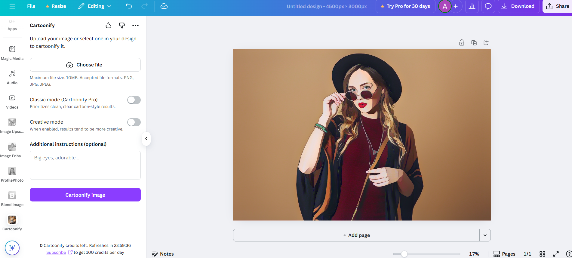 Canvas AI för foto till tecknad figur