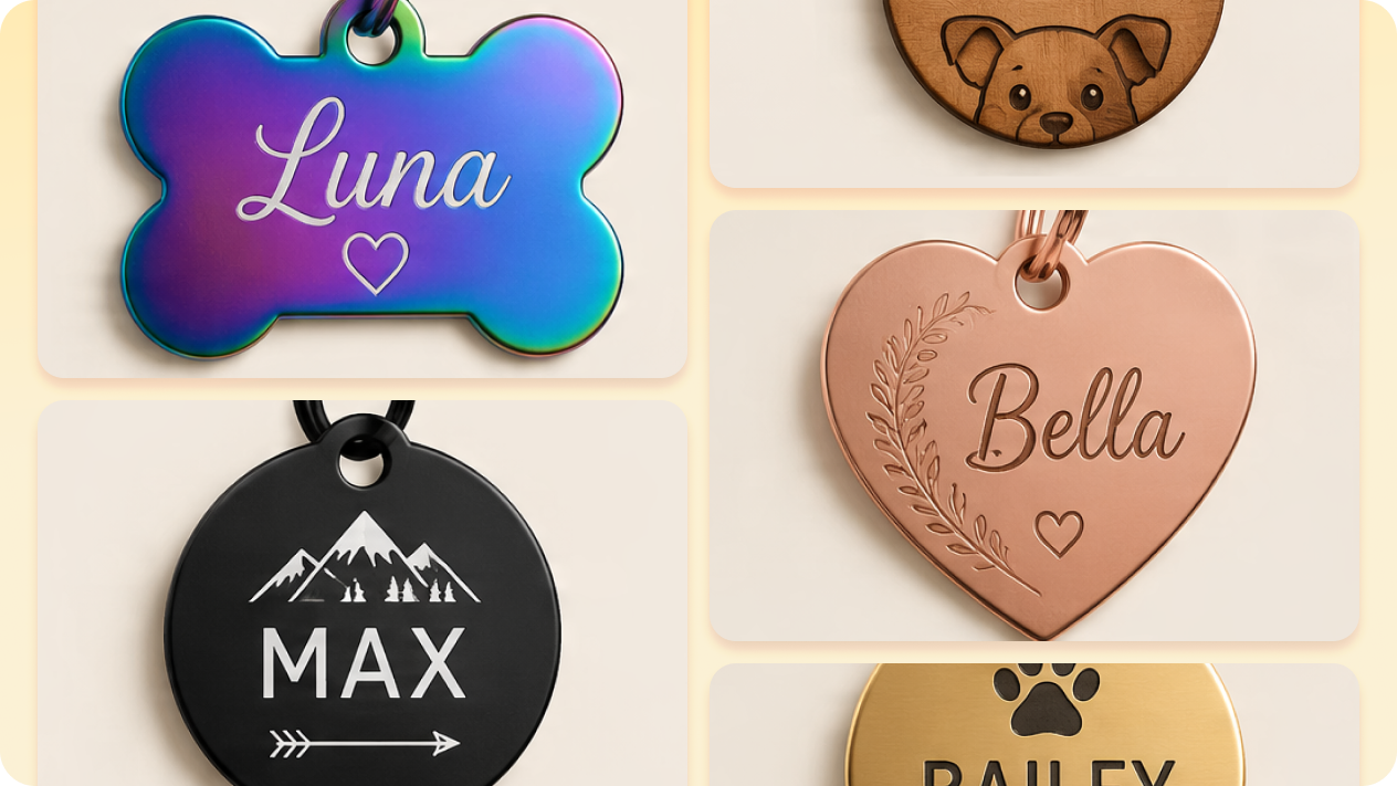 Explore custom pet tag engraving styles with an AI Agent