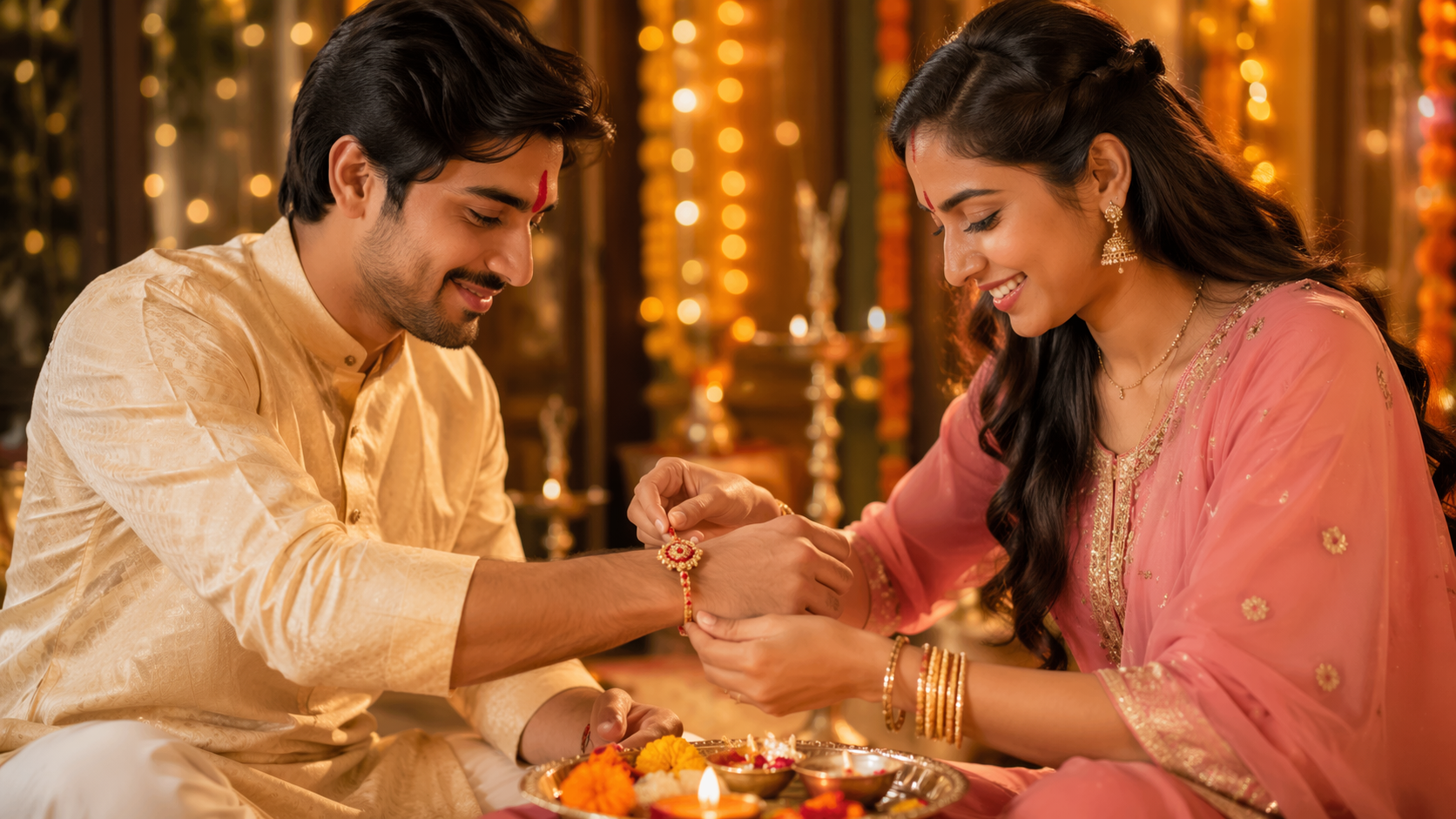 Dreamina Raksha Bandhan AI-Fotoaufforderungen Beispiel 6: Goldenes traditionelles Porträt