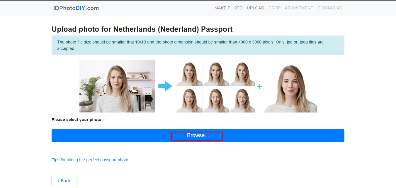 How to edit a passport photo online using IDPhotoDIY