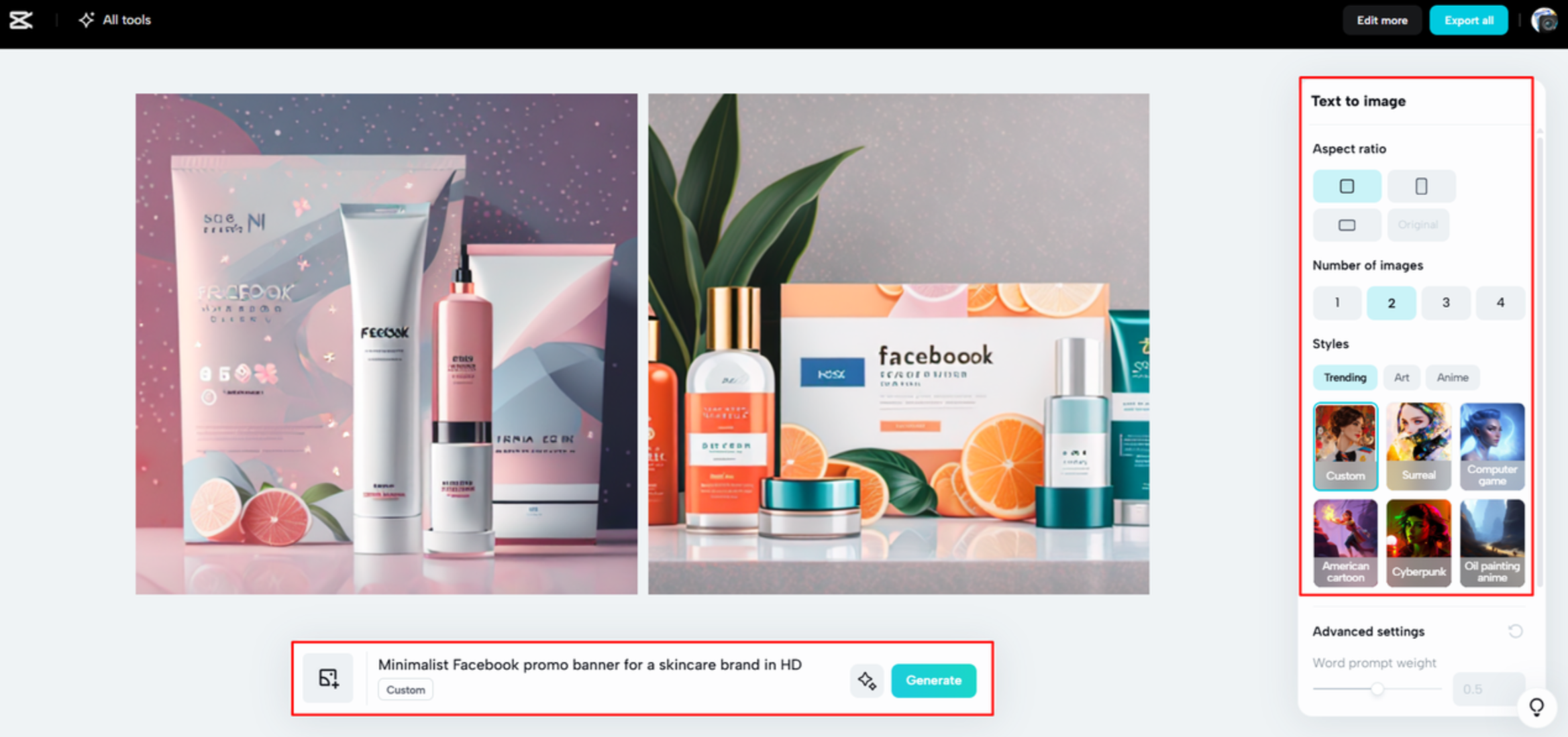 Generating an image with AI on CapCut Web