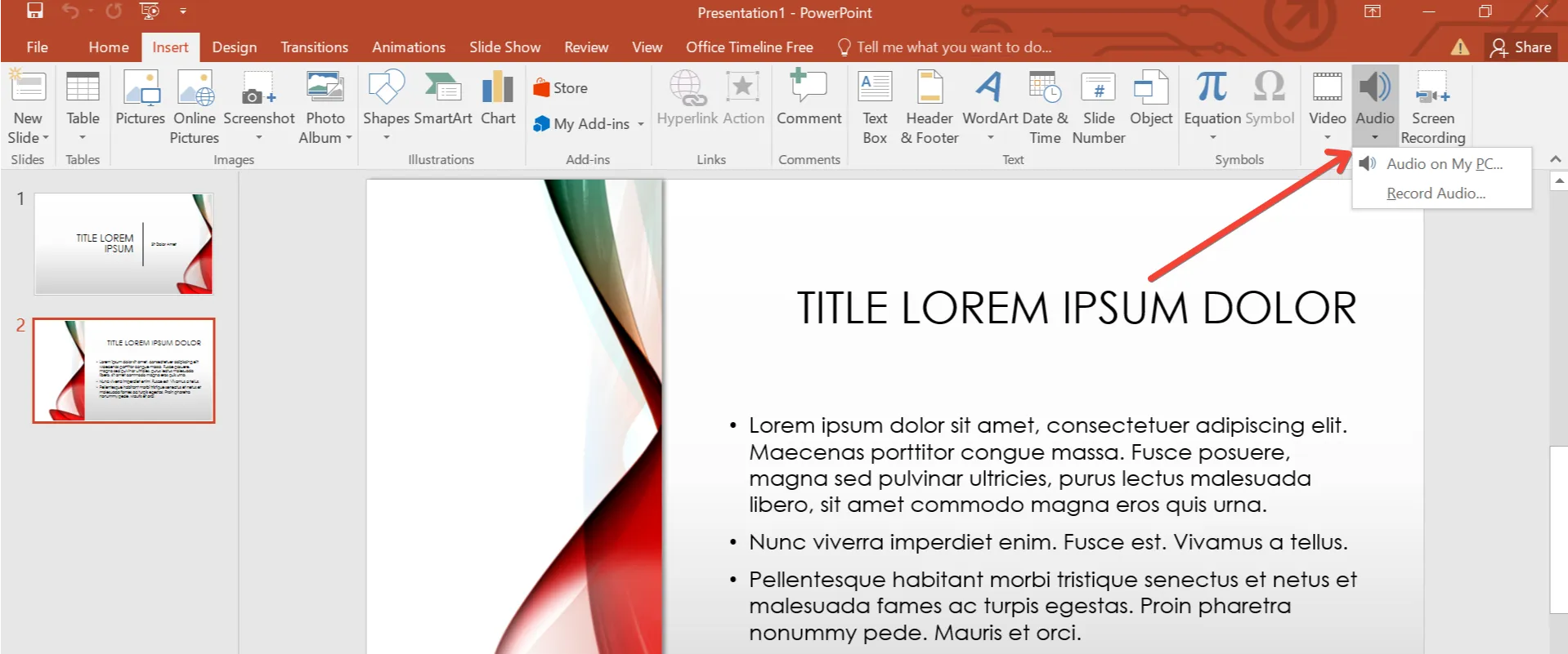 Insert audio into PowerPoint
