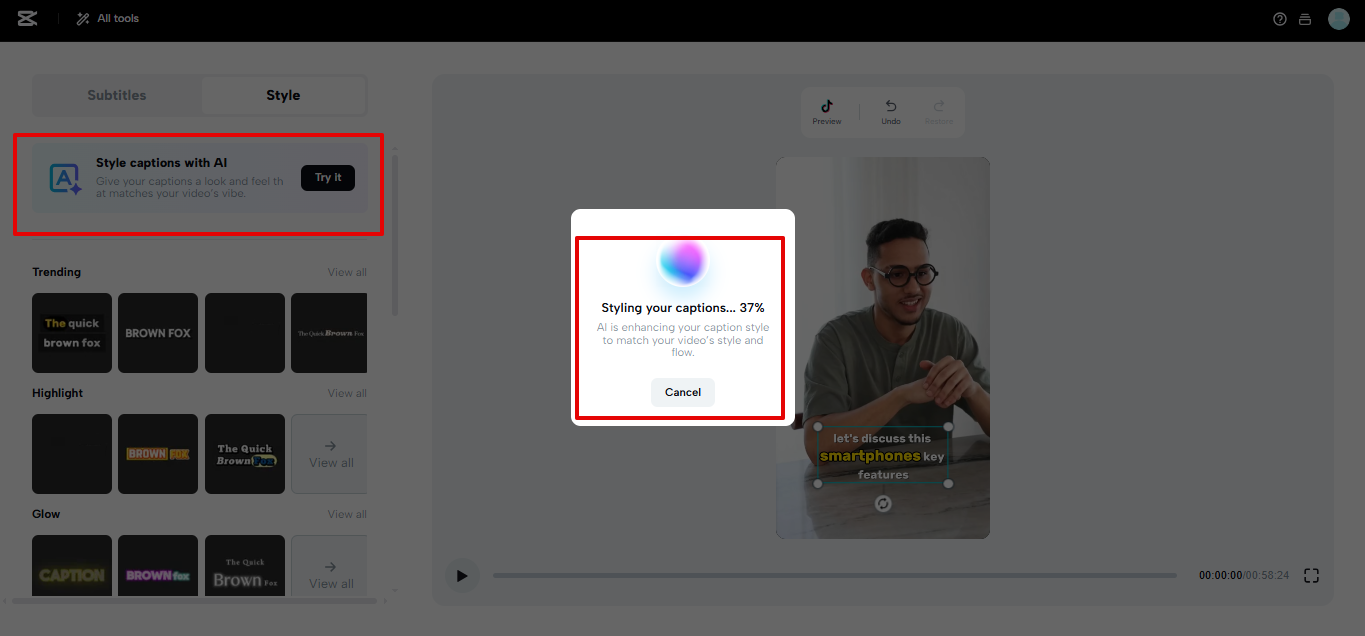 CapCut Web style caption with AI