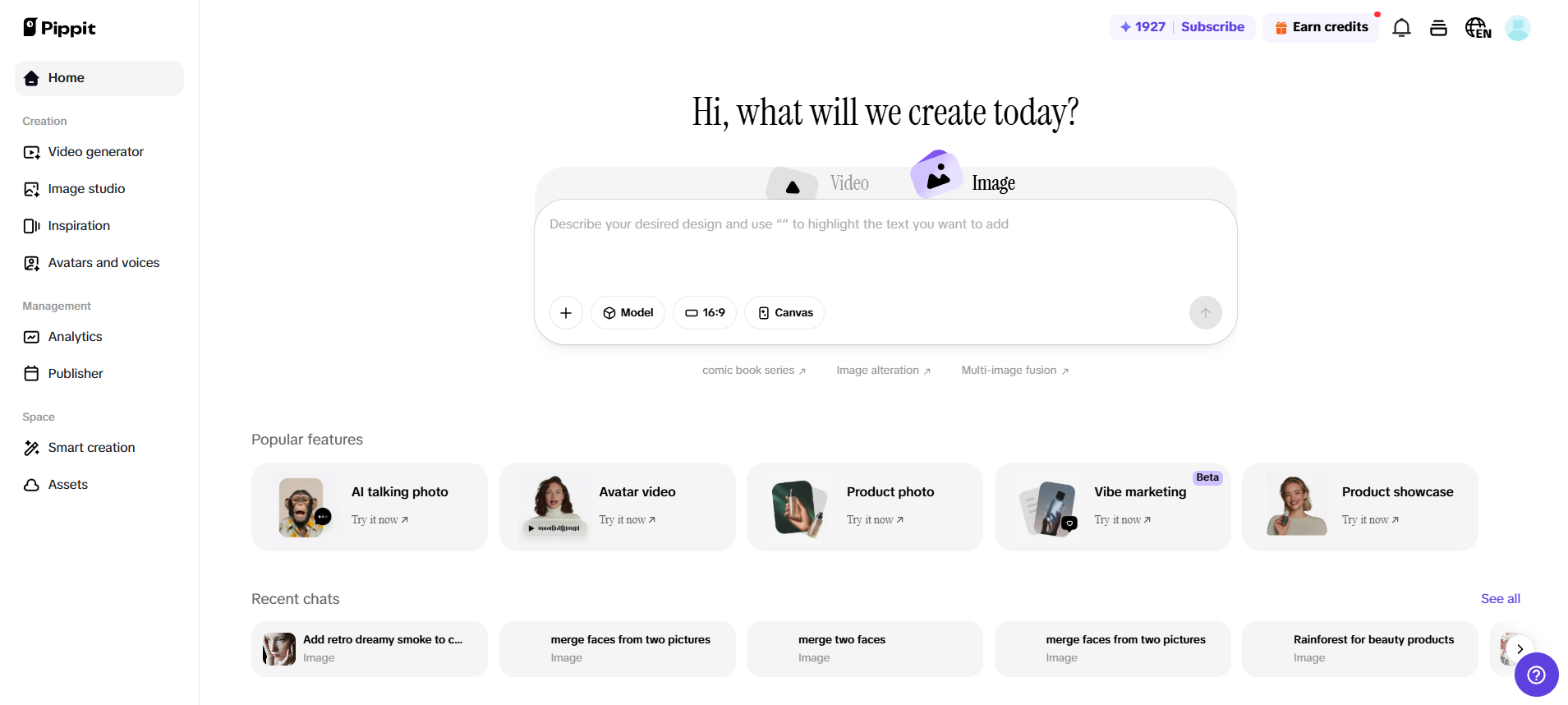 Главная страница Pippit