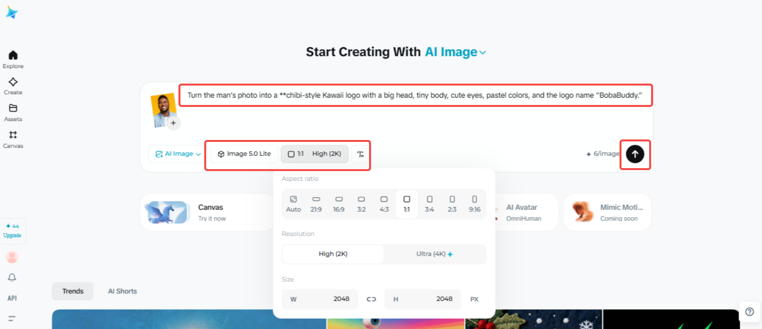 Proiectarea logo-ului Kawaii în Dreamina