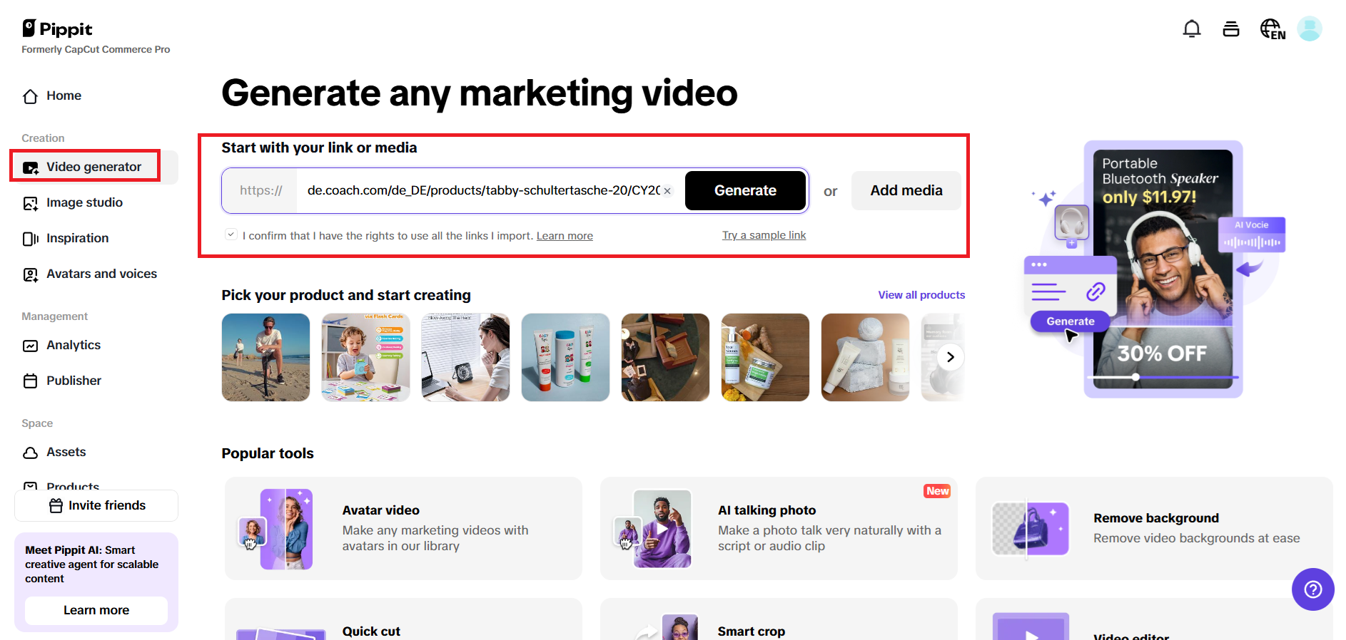 Enter a product link or add media