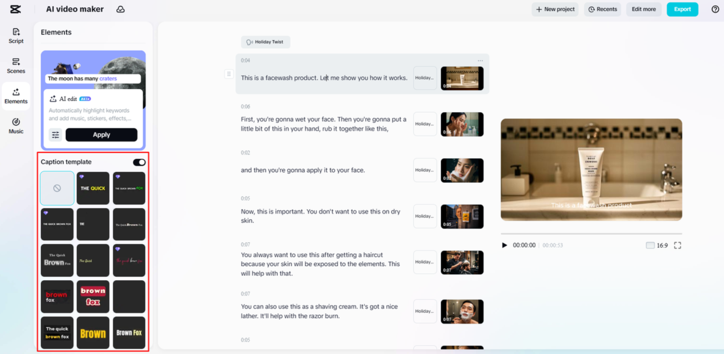 Anwenden von Vorlagen auf Untertitel in Videos mit CapCut Web