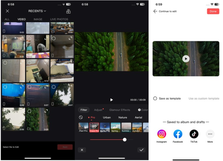 DJI-videoeditorin käyttöliittymä