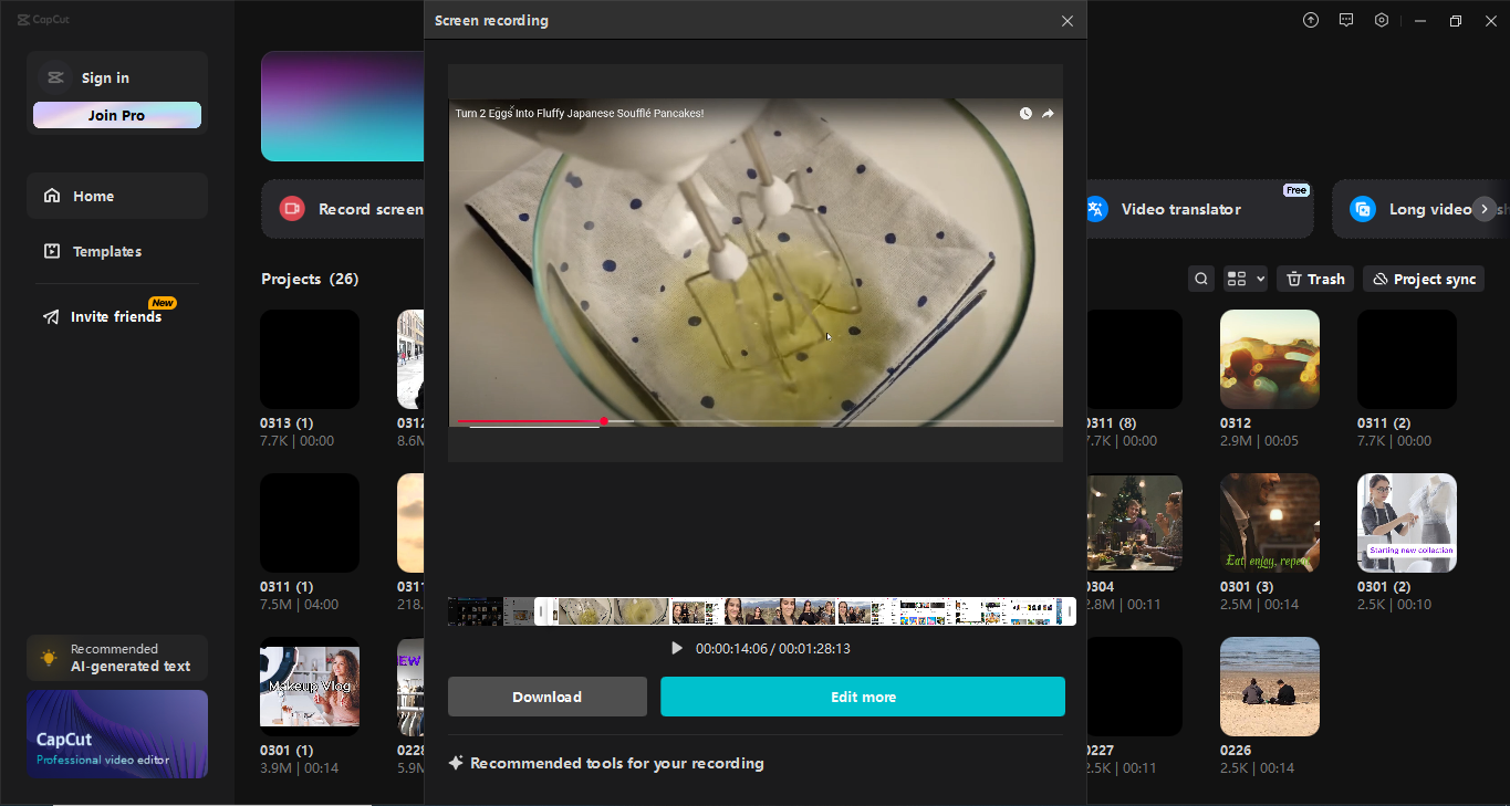 Interface of CapCut desktop video editor - The best screen recorder for Windows