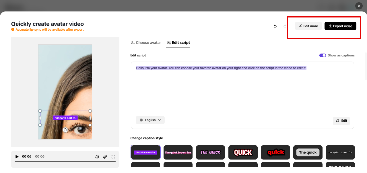 Exporting avatar from Pippit photo avatar generator