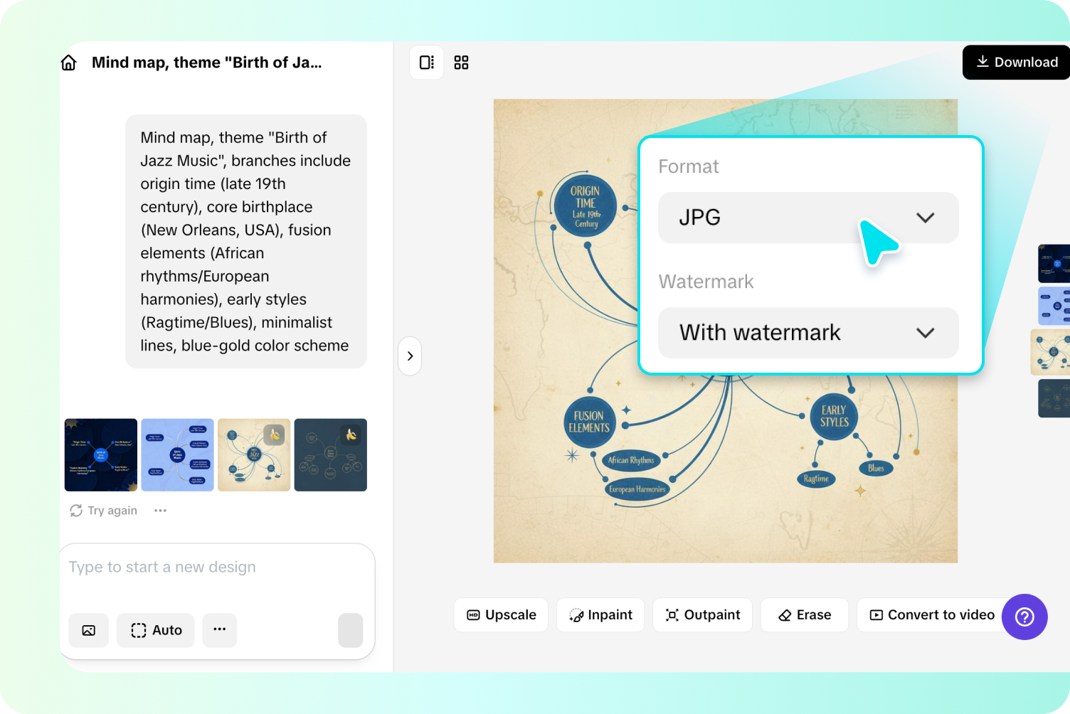Экспорт интеллектуальной карты из Pippit