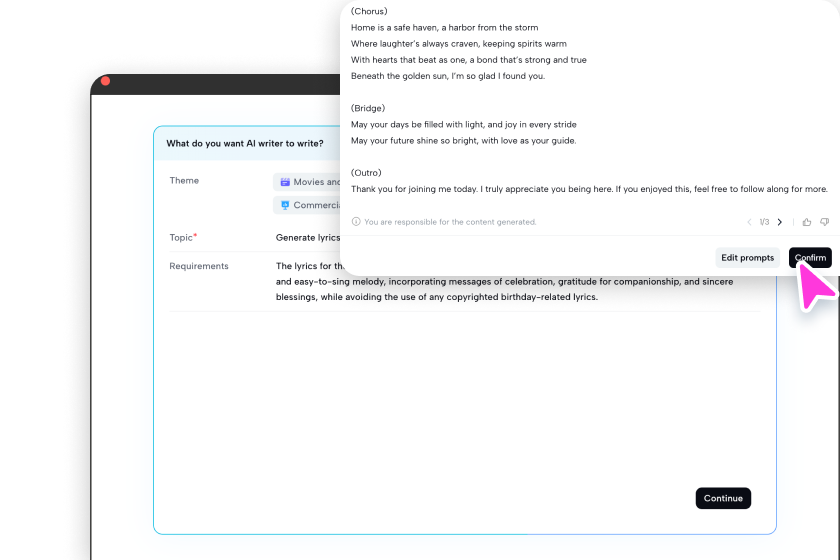 Fill in the prompt, and generate to see your lyrics with CapCut's rap lyrics generato