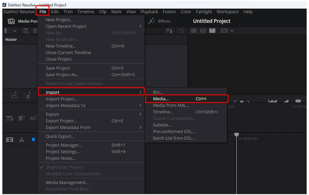 Importing screen recording in DaVinci Resolve
