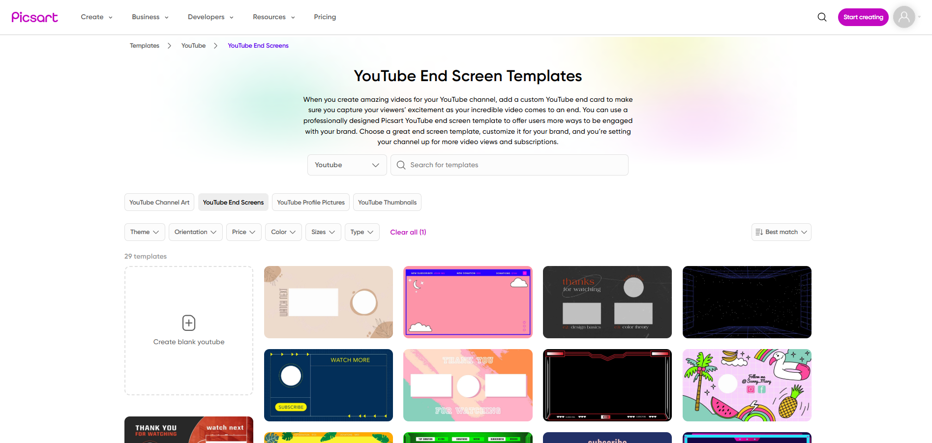 Interface of Picsart - a quick way to download PSD YouTube end screen templates for free