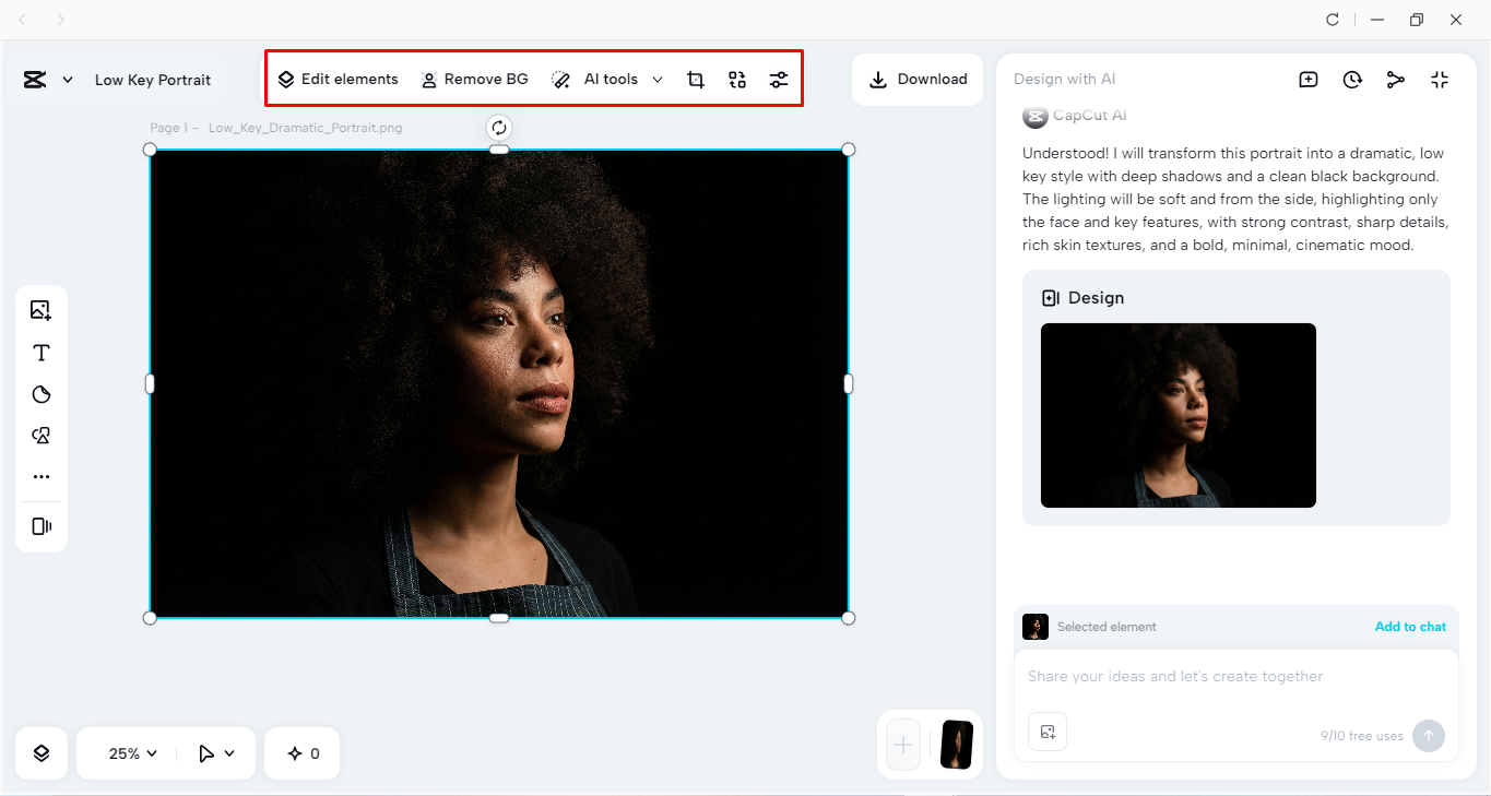 Generating low-key photography in CapCut
