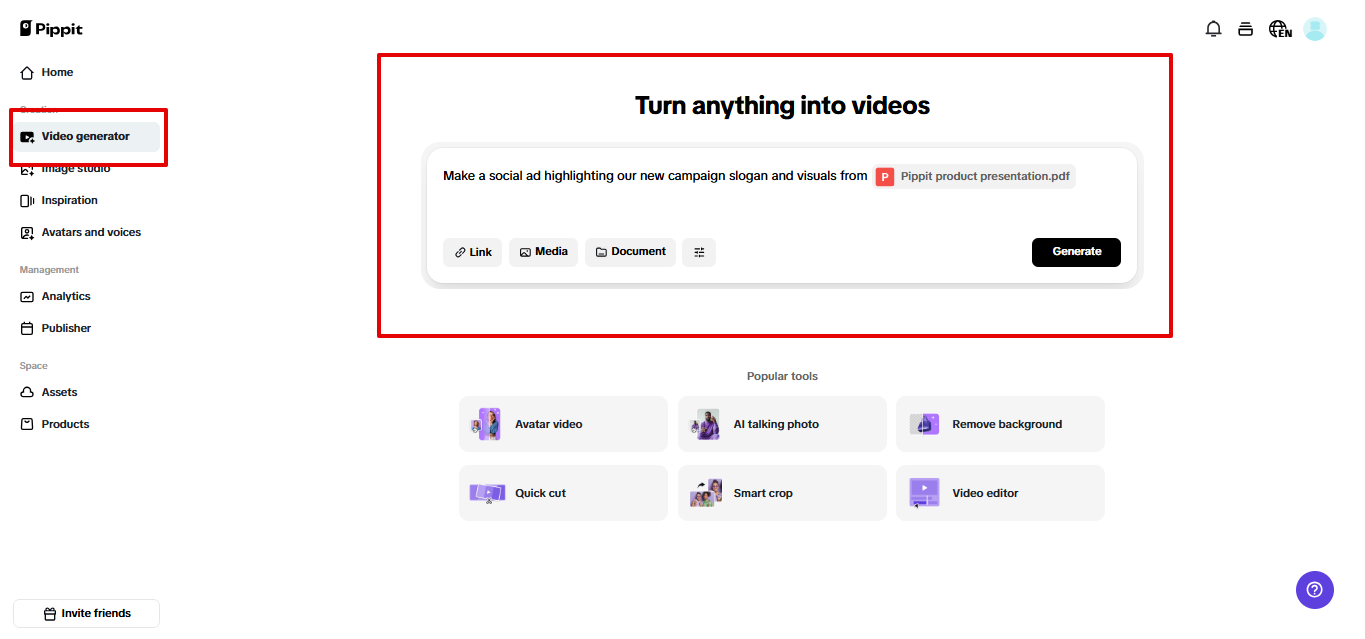 Uploading file to Pippit