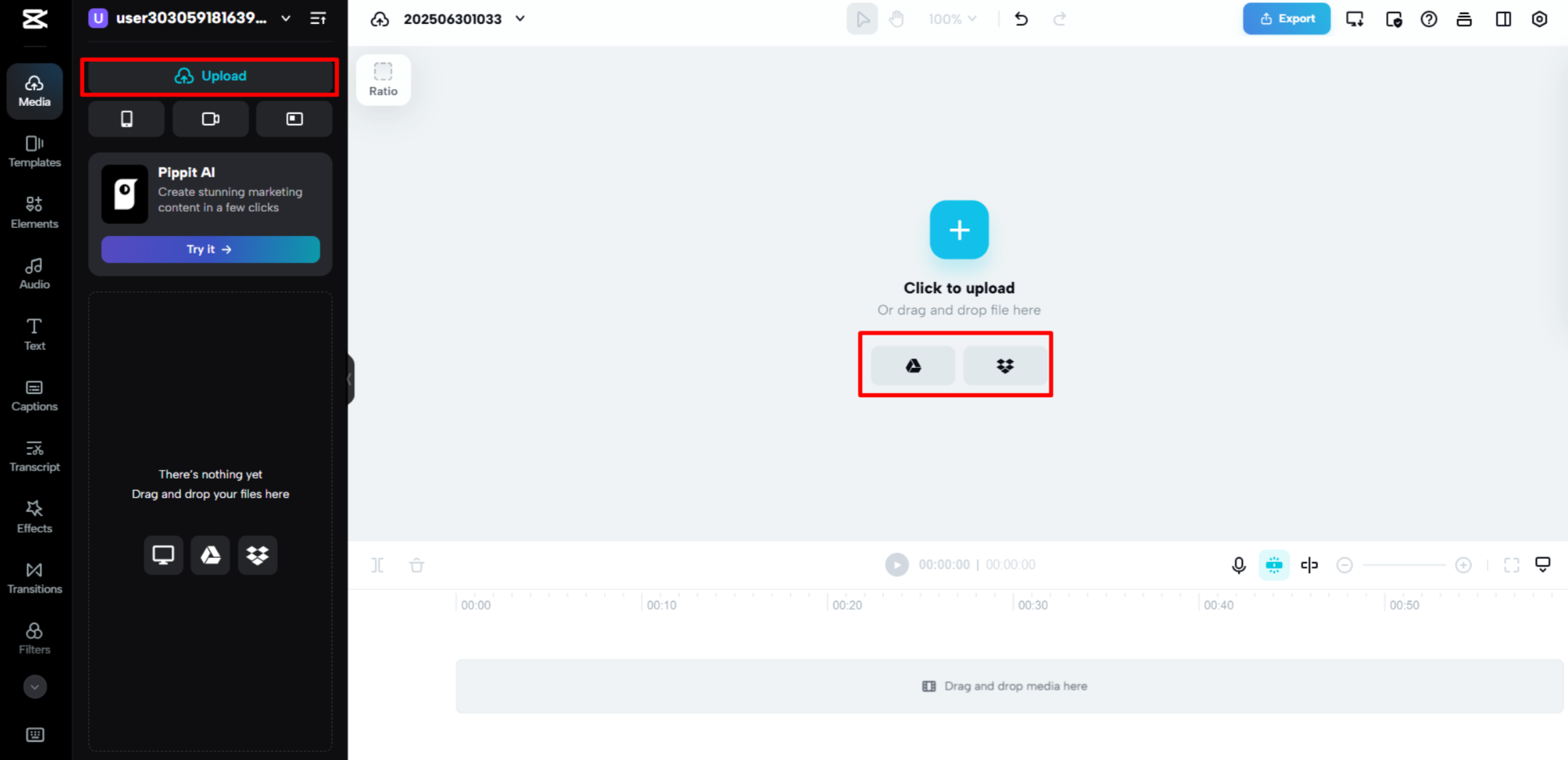 動画をCapCut Webにアップロードする