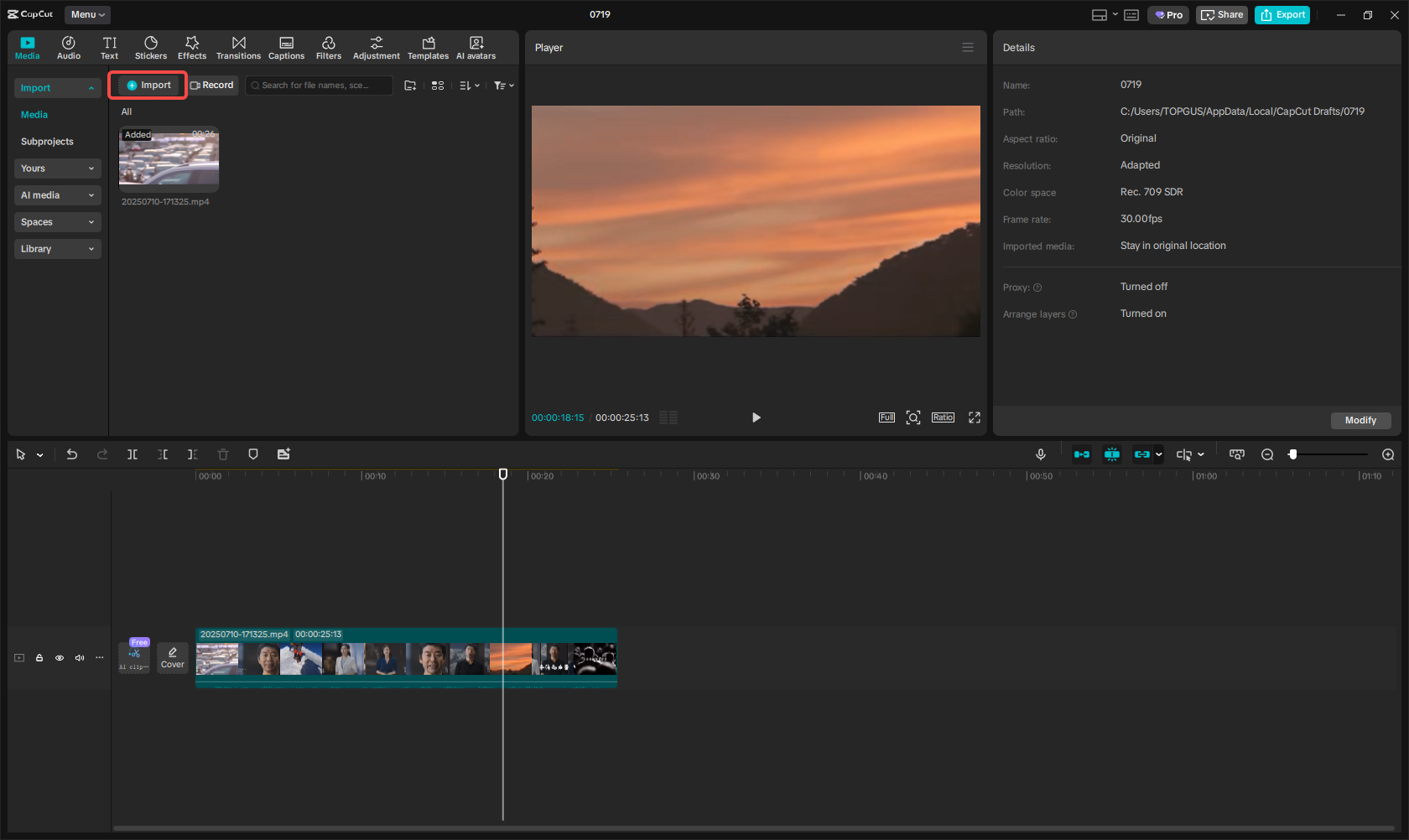 Importieren des chinesischen Videos in CapCut