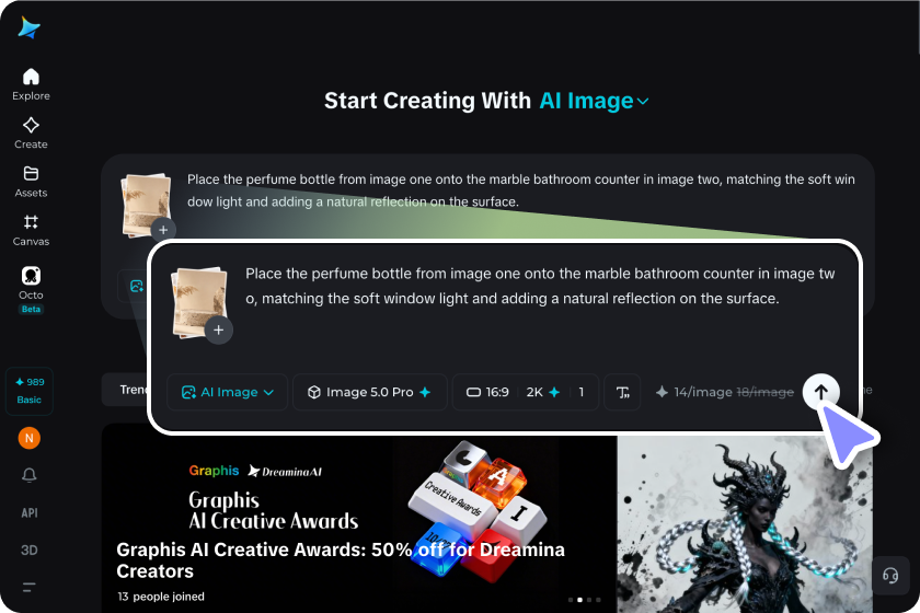 Upload your photos and describe the merge