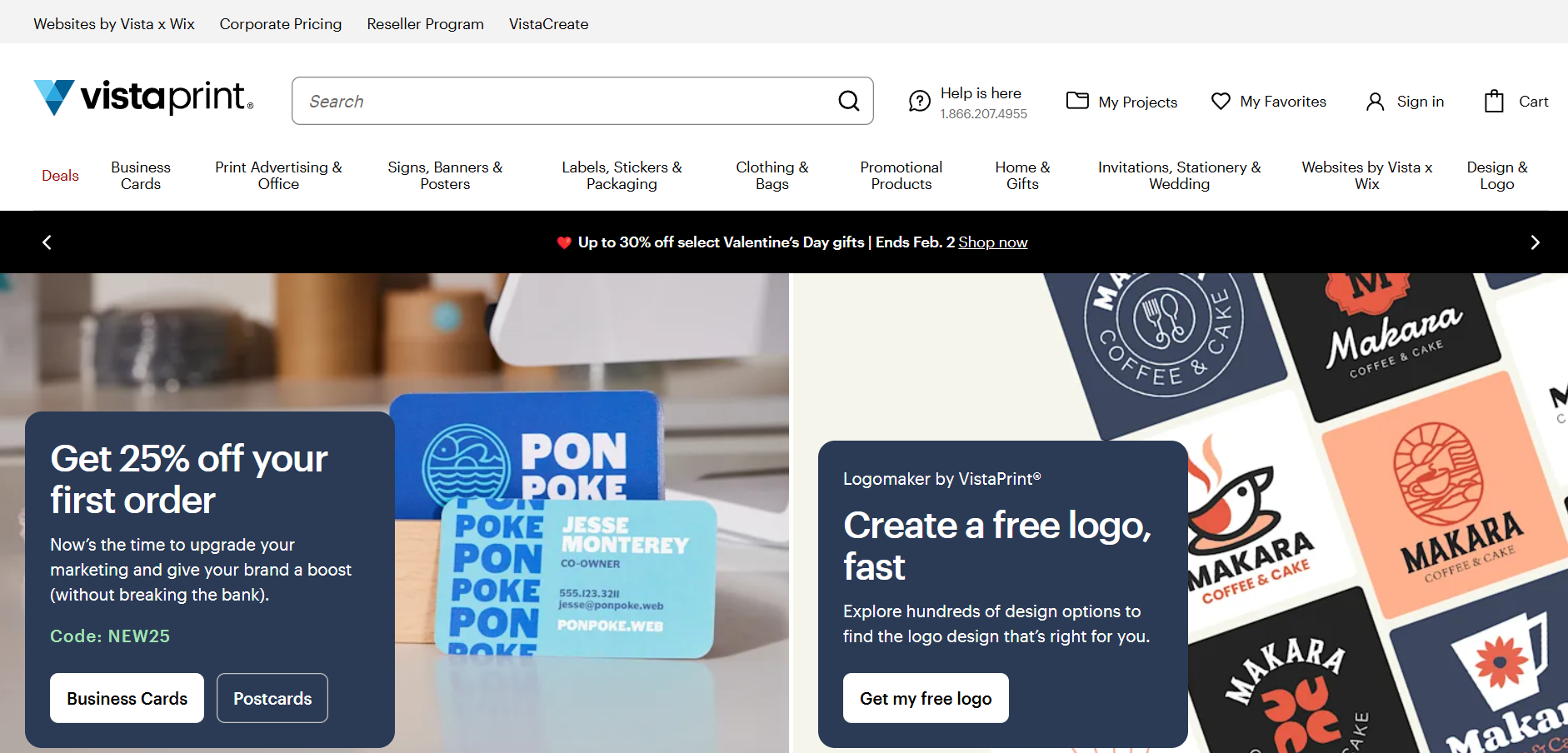 Vistaprint homepage