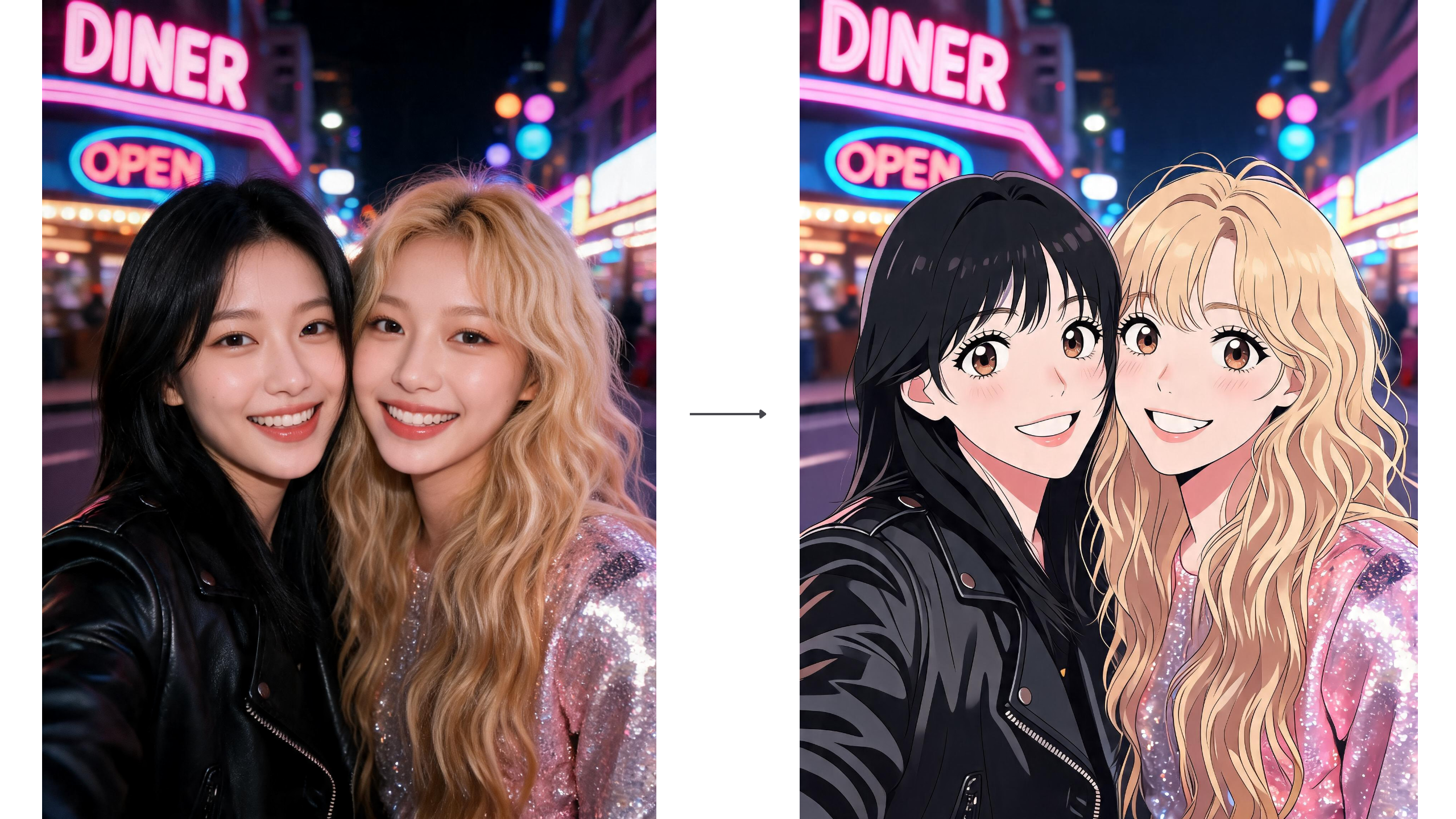 พร้อมท์สำหรับภาพเหมือนคู่ shojo ที่มีชีวิตชีวา