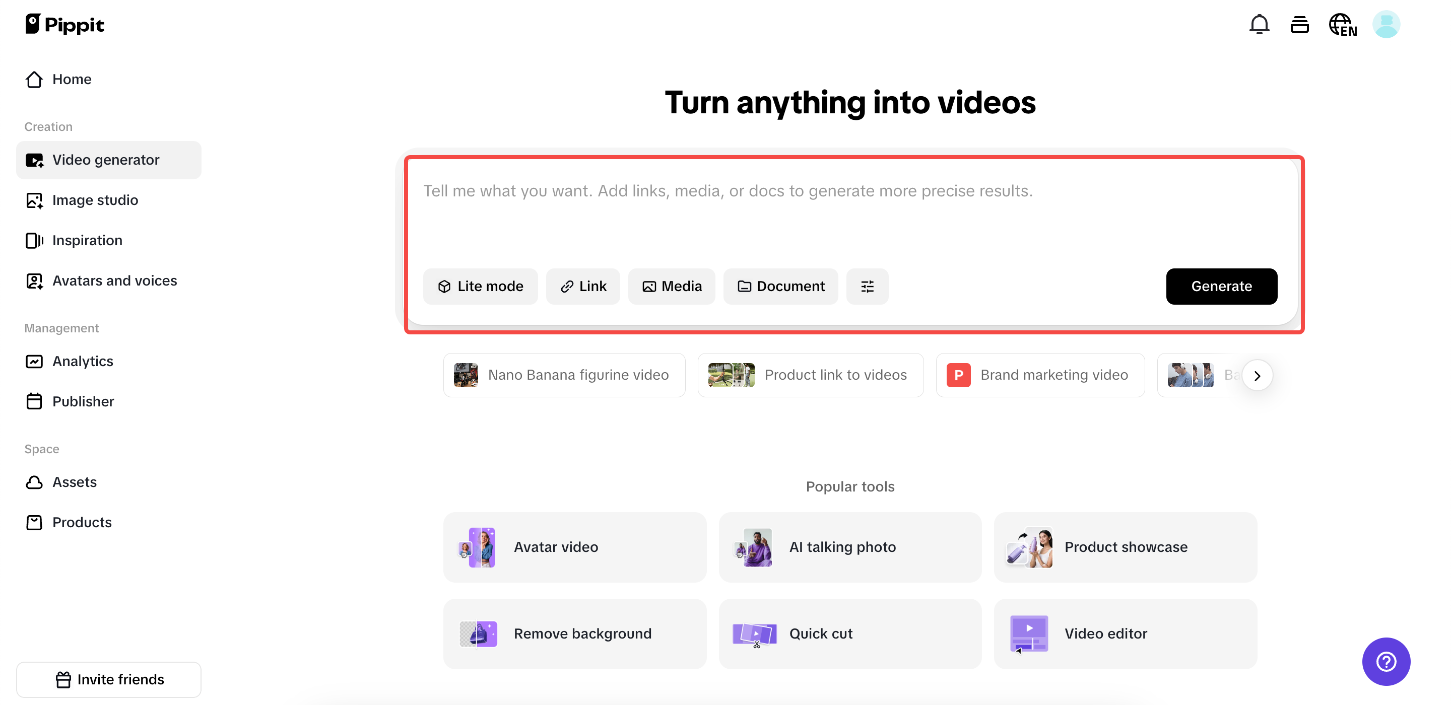 Start with the Video generator