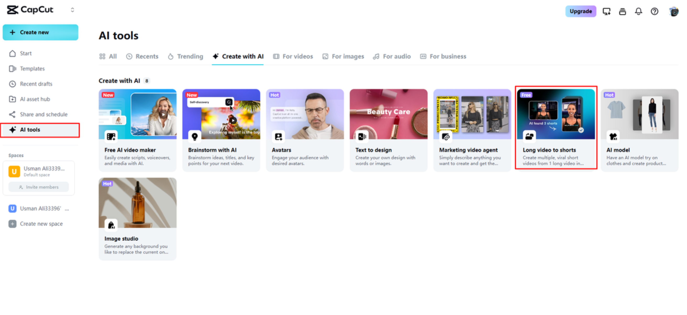 Using long videos to shorts tool in CapCut Web