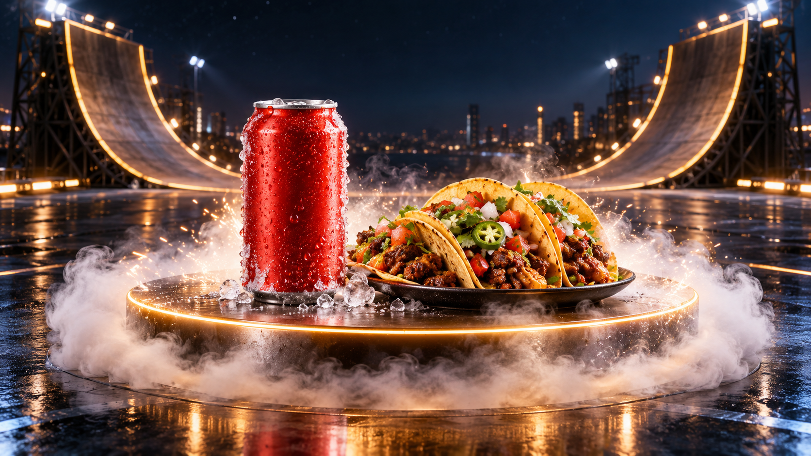 Taco and Soda Landing Reveal example for roadster ramp food video