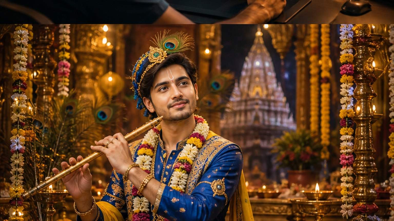 Natural studio portrait of a fictional adult Janmashtami AI Photo Editing Prompts