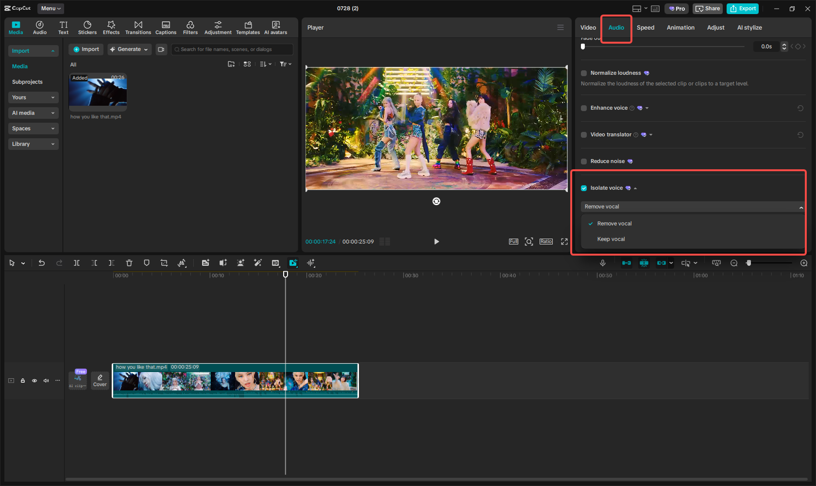 Isolate vocal using CapCut