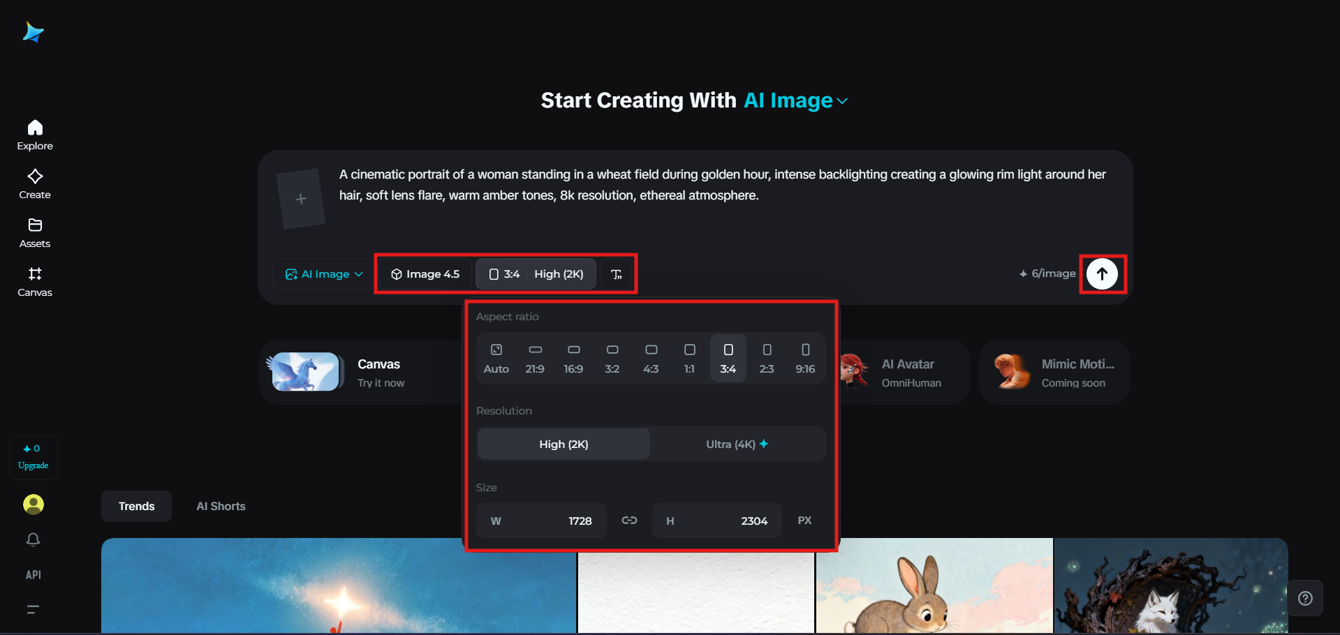 Selectarea modelului Seedream și a setărilor de imagine