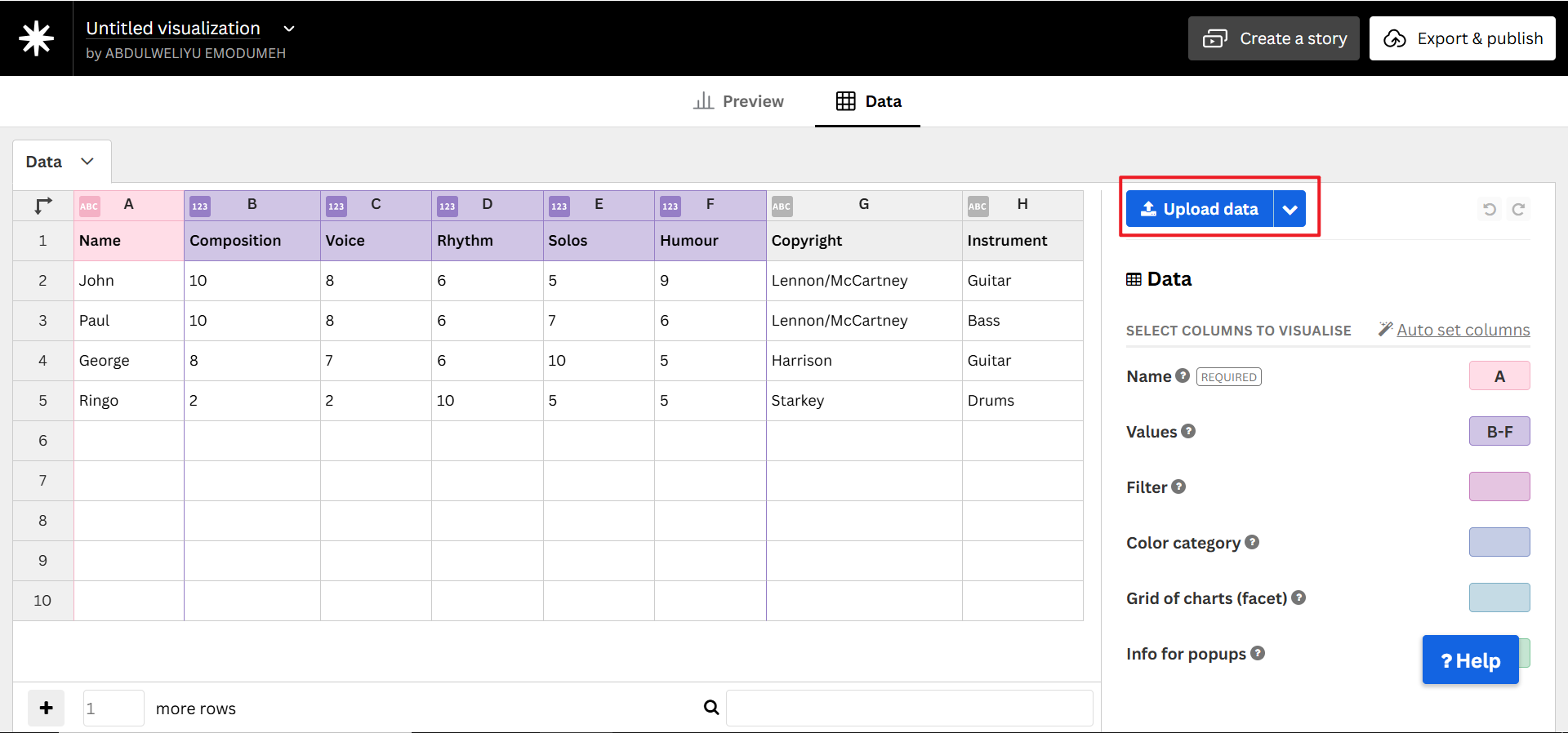 Carregue e personalize seus dados