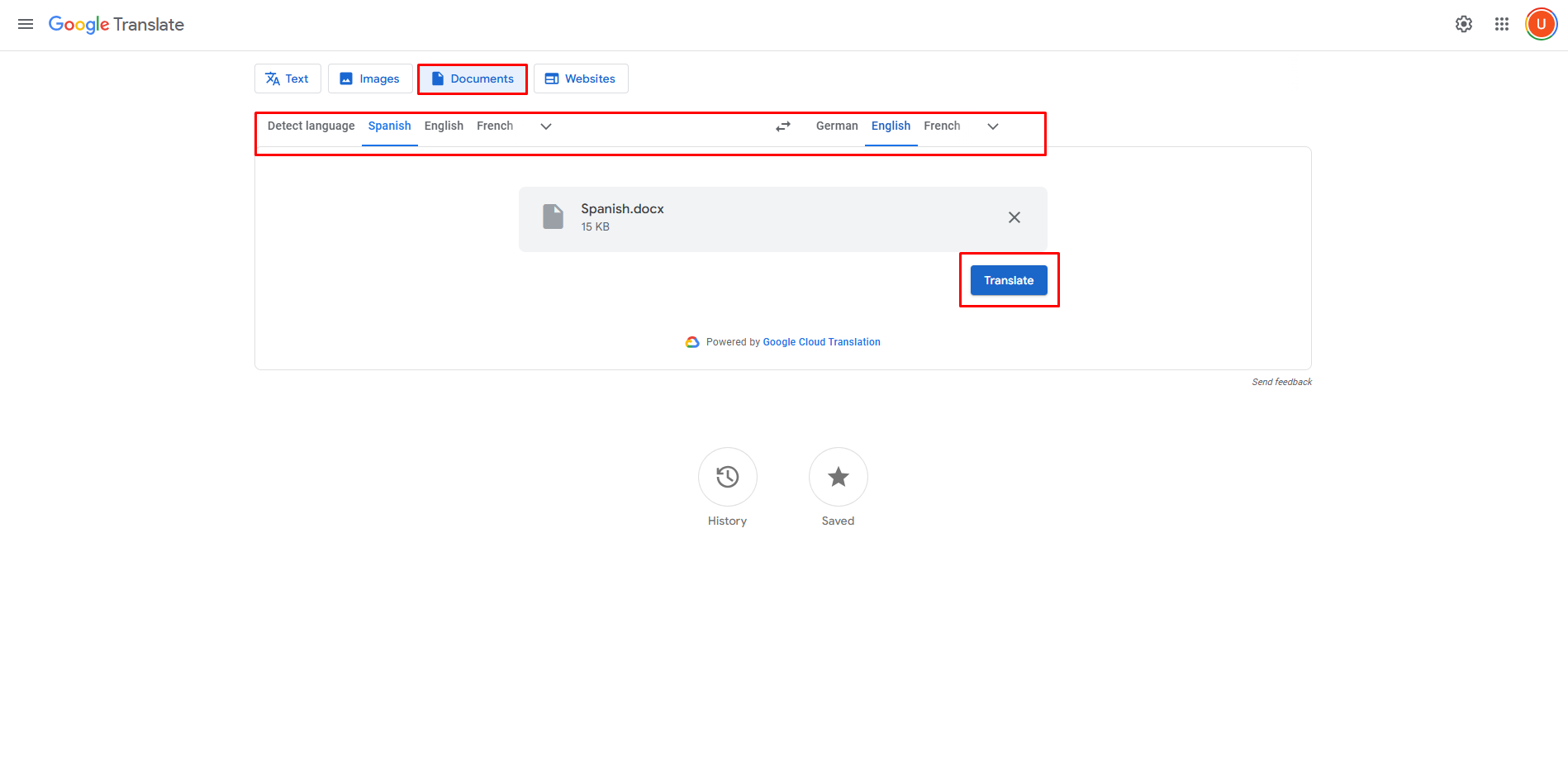 Converting Spanish documents to English with Google Translate