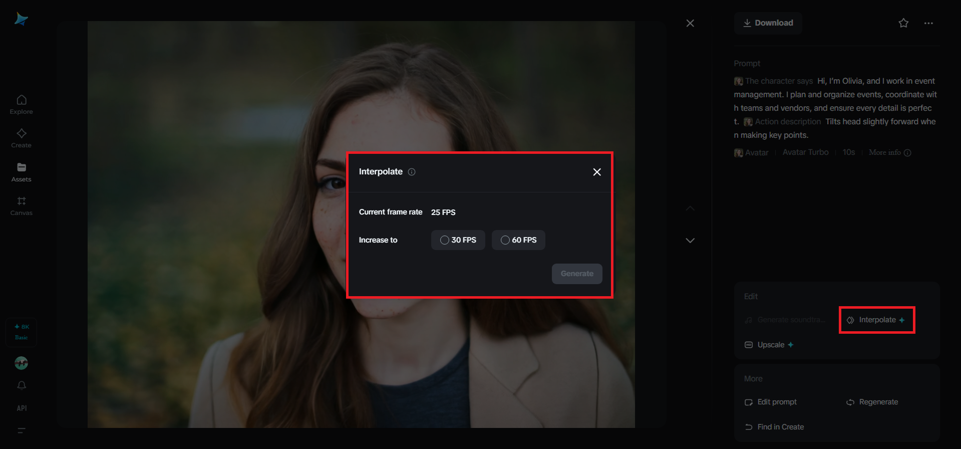 Interpolation feature in Dreamina