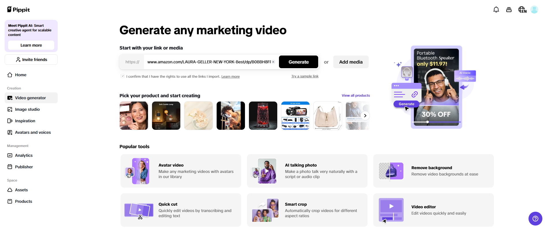 Instant video creation with a single click