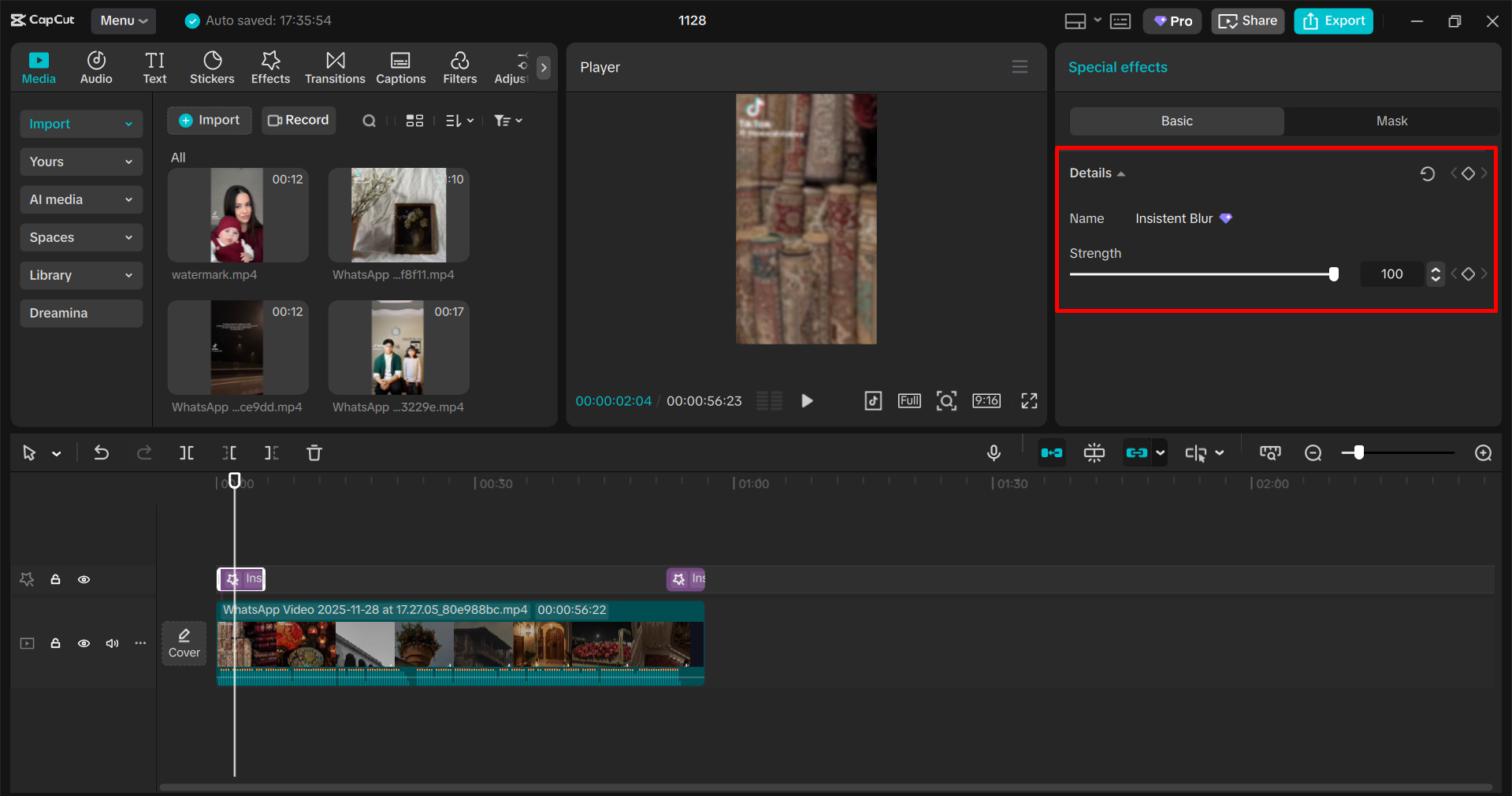 Adjusting the blur strength in CapCut PC
