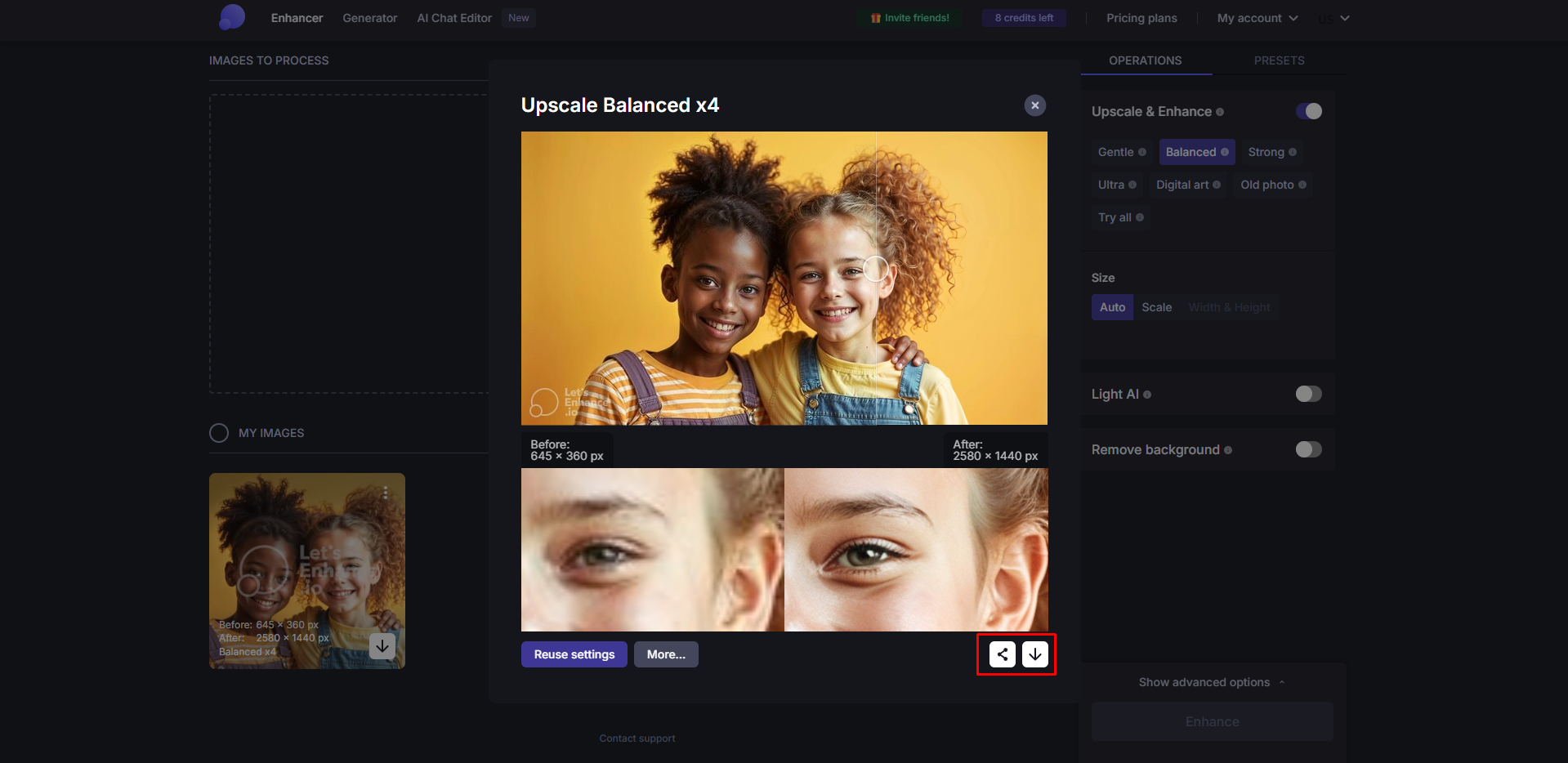Een afbeelding downloaden van Let's Enhance
