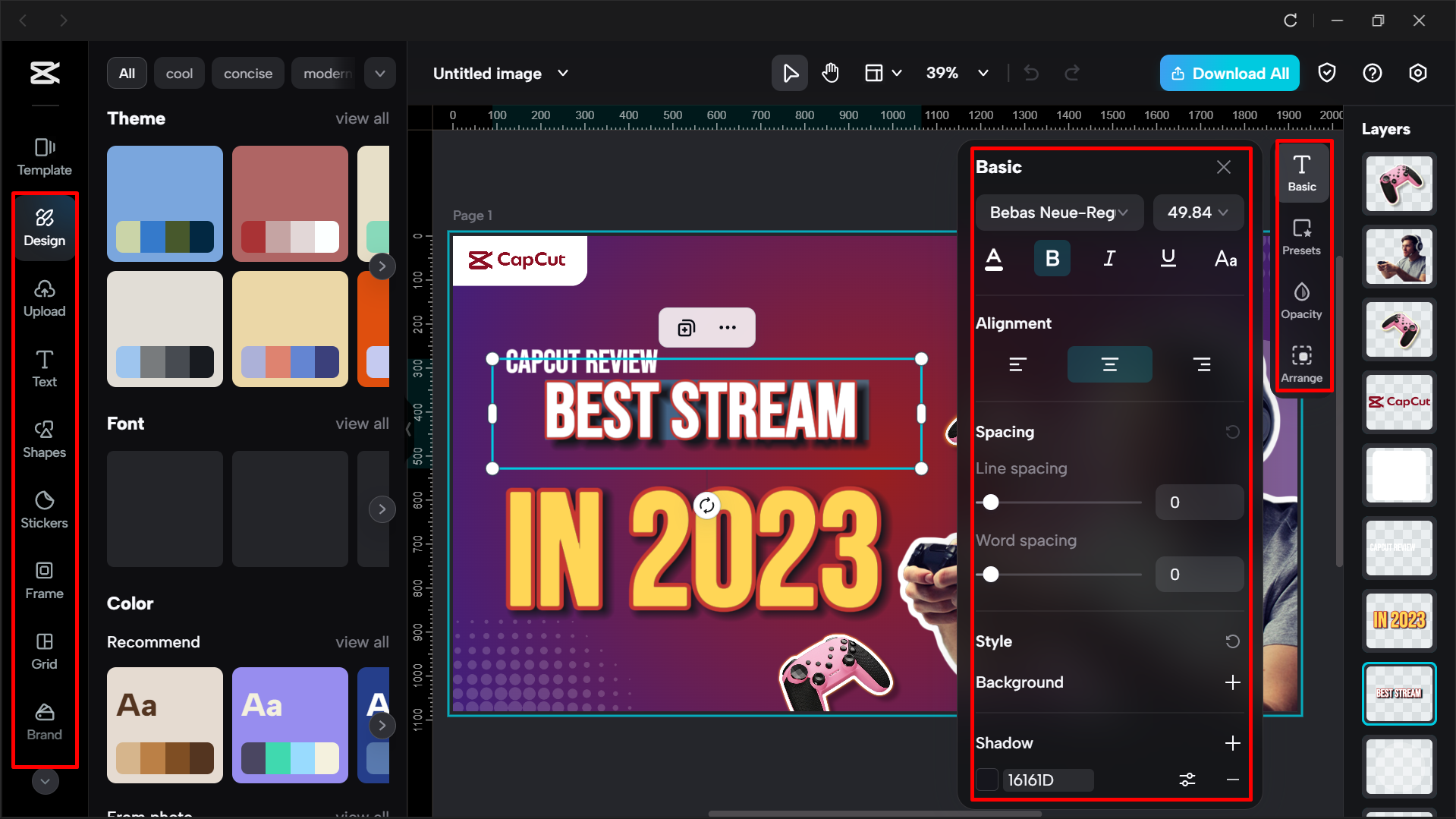 Editing  the Twitch banner in the CapCut desktop video editor