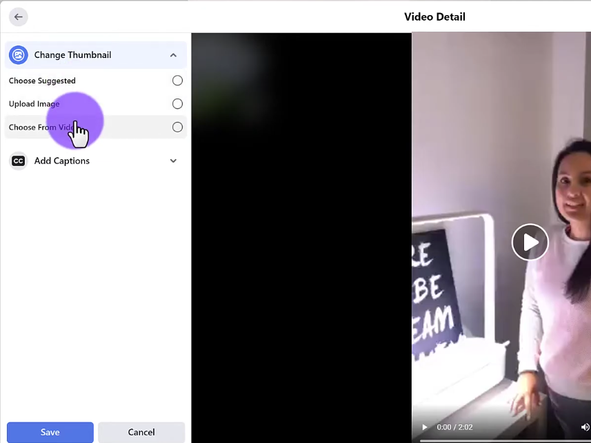 Changing thumbnail on Facebook
