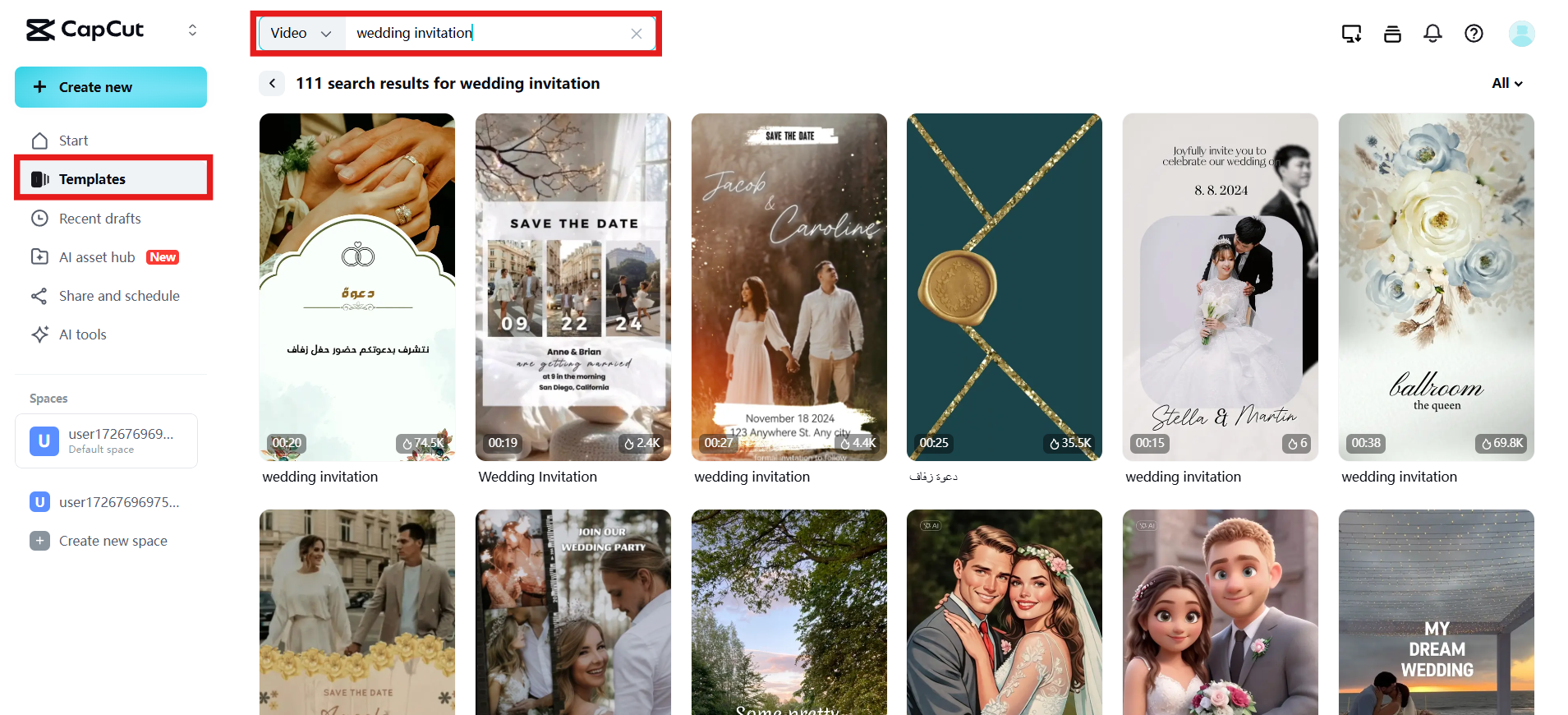 Choose a wedding video template