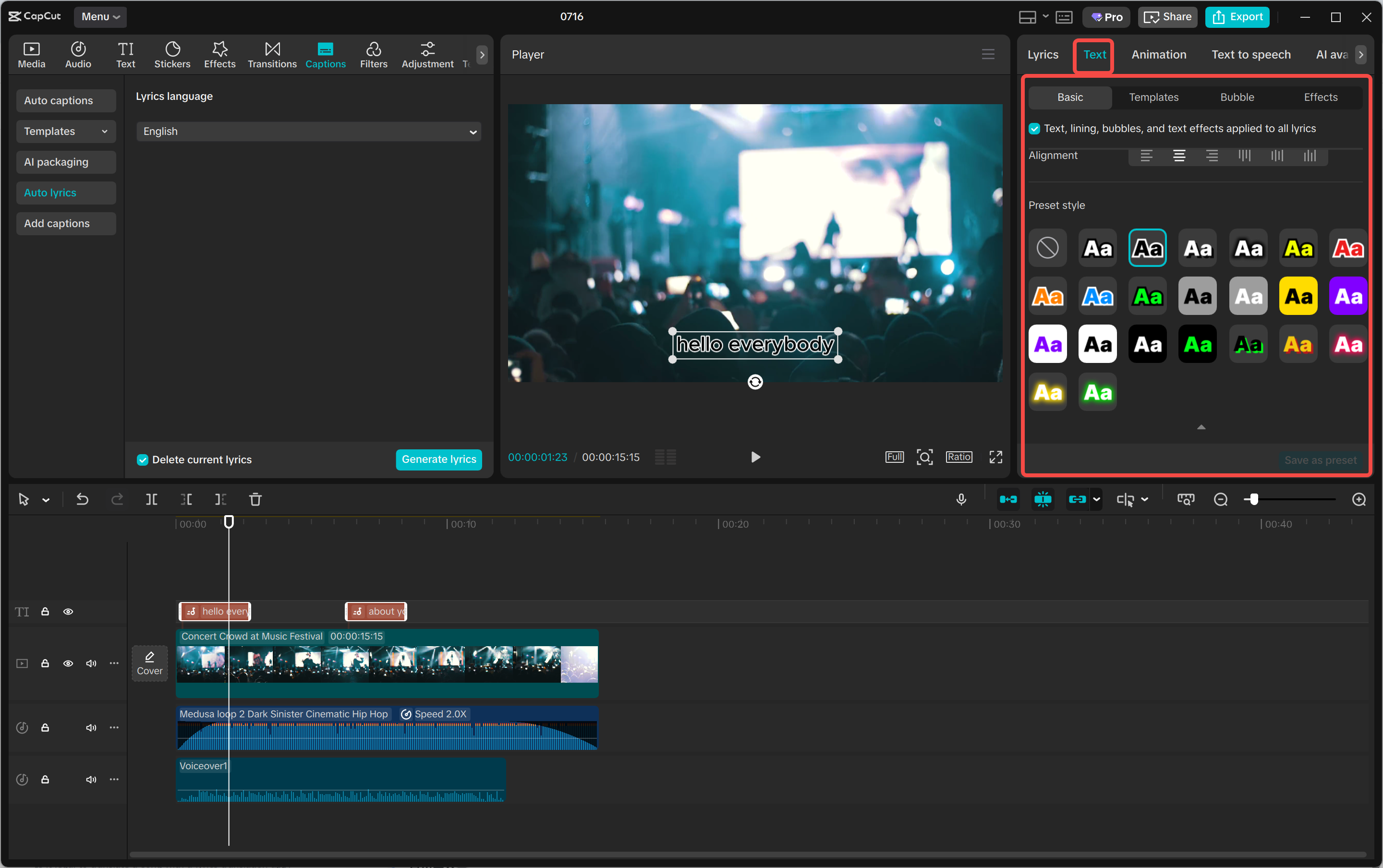 Lyrics and translation of CapCut