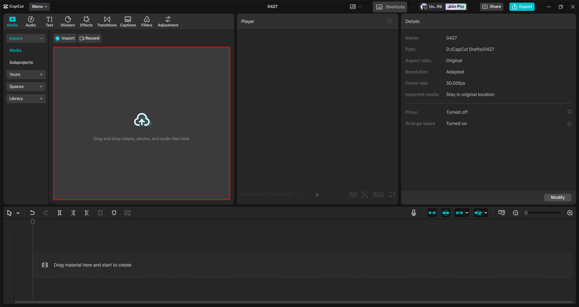 Importing a video into the CapCut desktop video editor