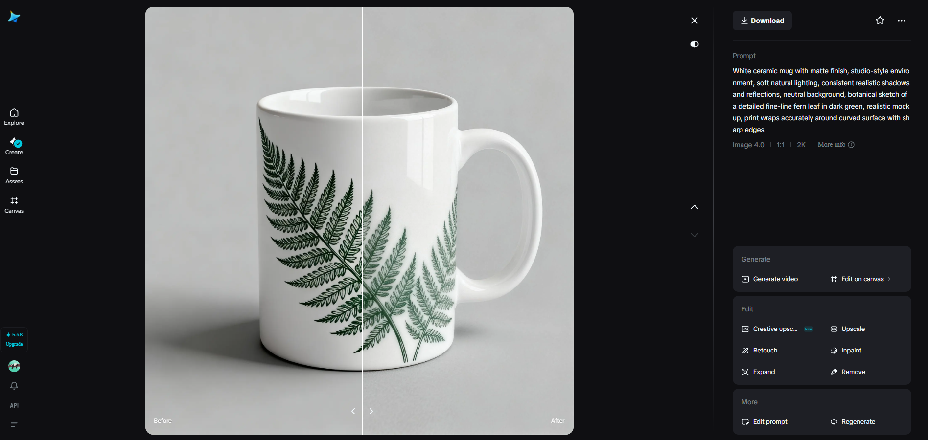 Creative upscale feature in Dreamina